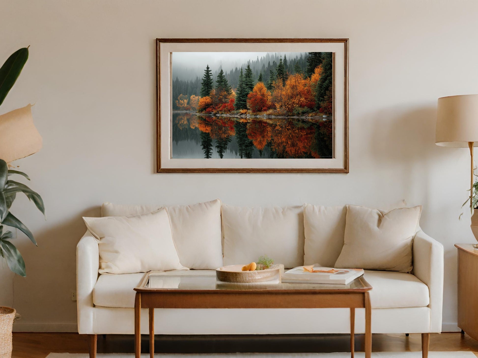 Serene Autumn Forest Reflections in Wall Art Frame