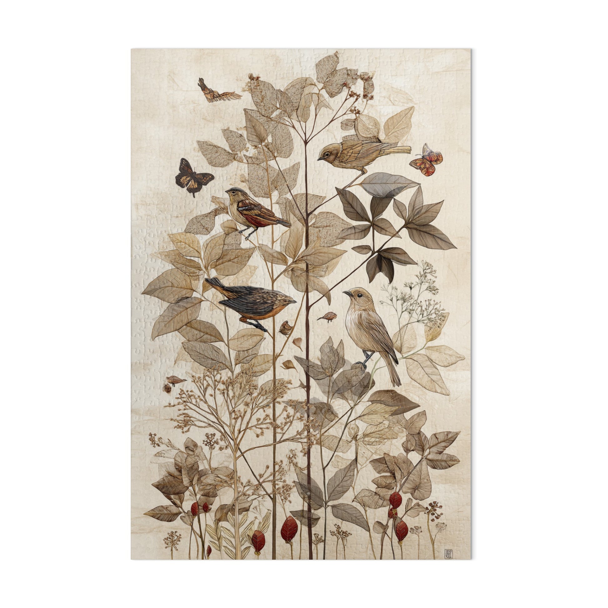 Colorful Birds and Butterflies Botanical Print