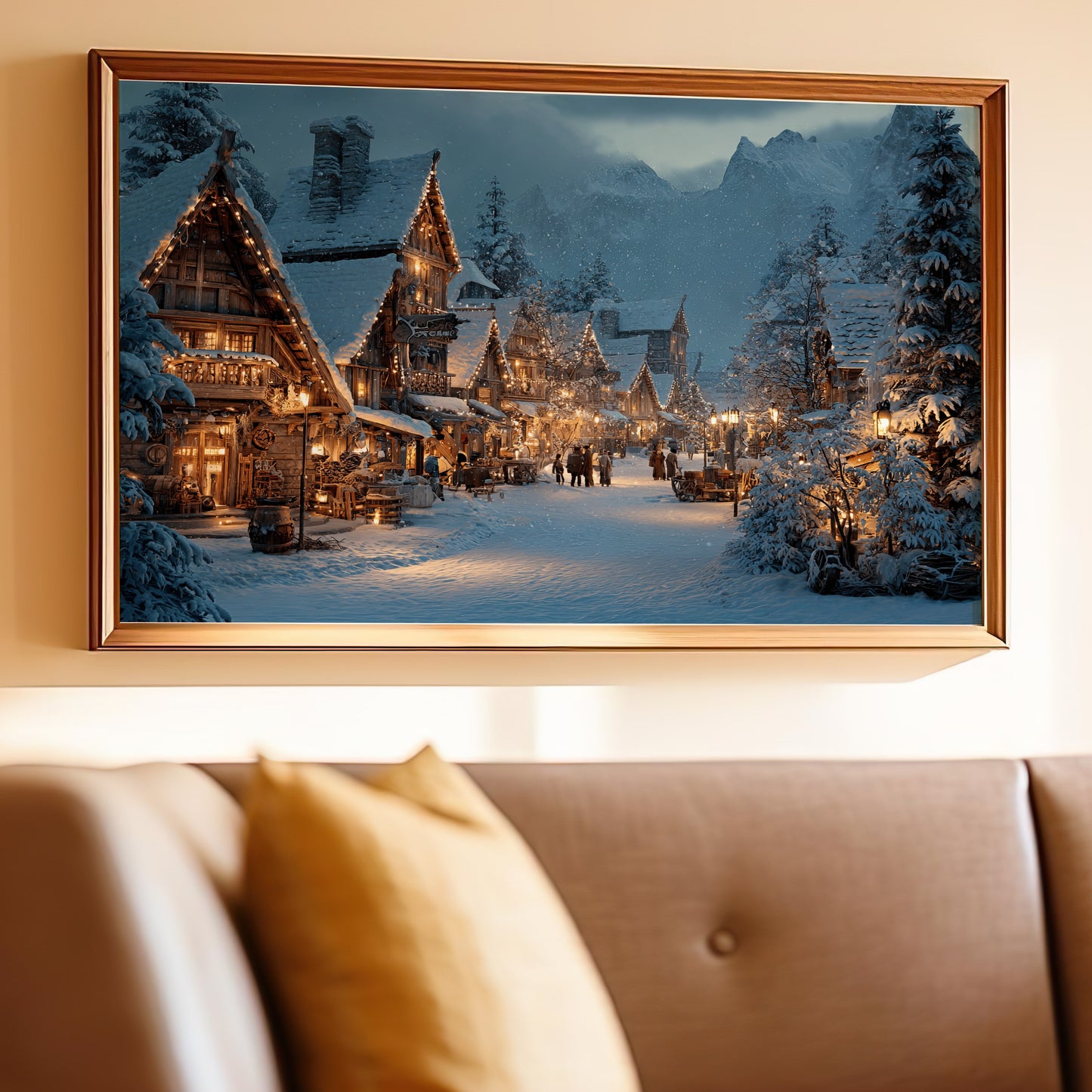 Winter wonderland village glowing lights street scene product type