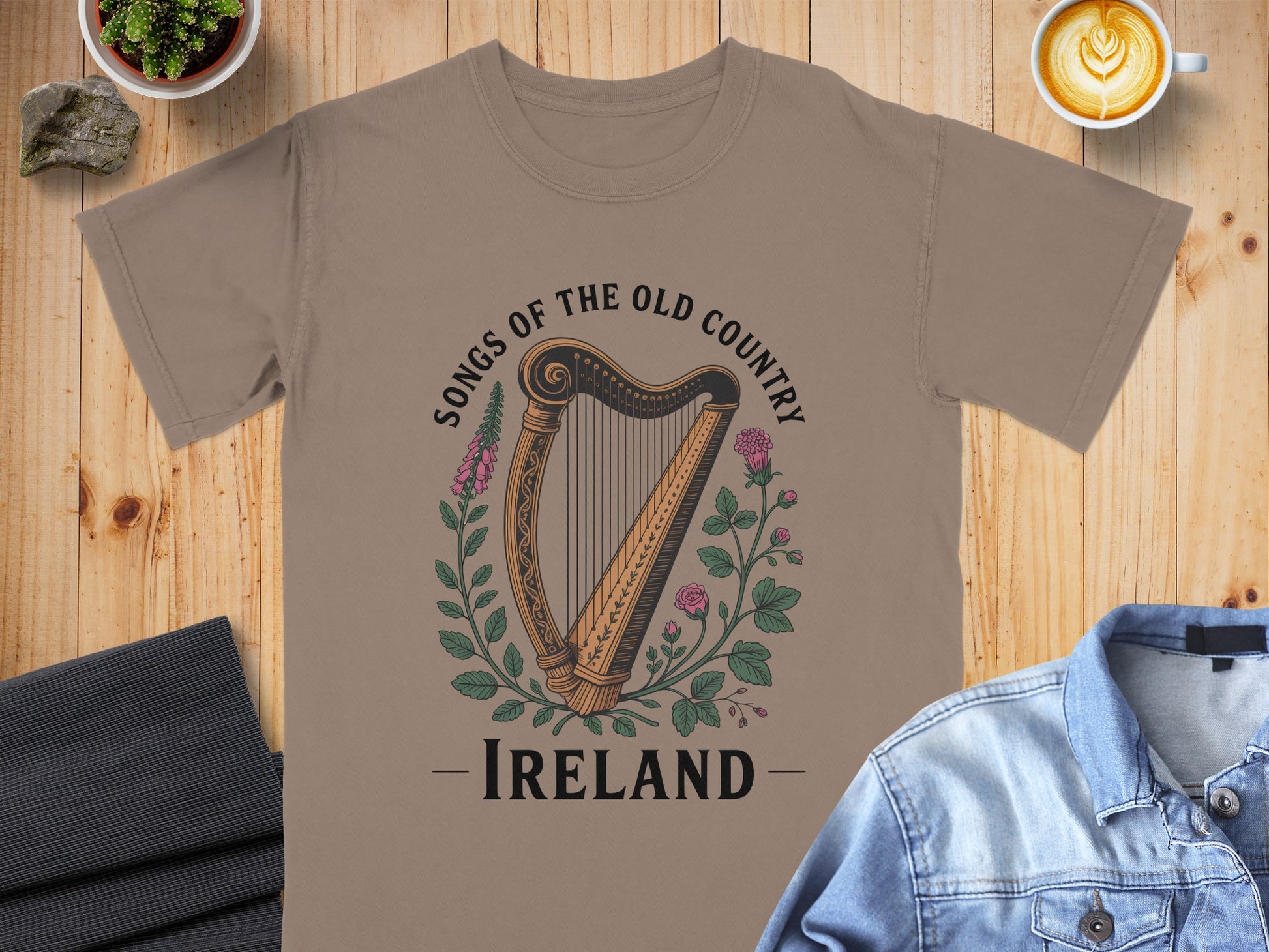 T-shirt with a harp design and text "SONGS OF THE OLD COUNTRY IRELAND".
