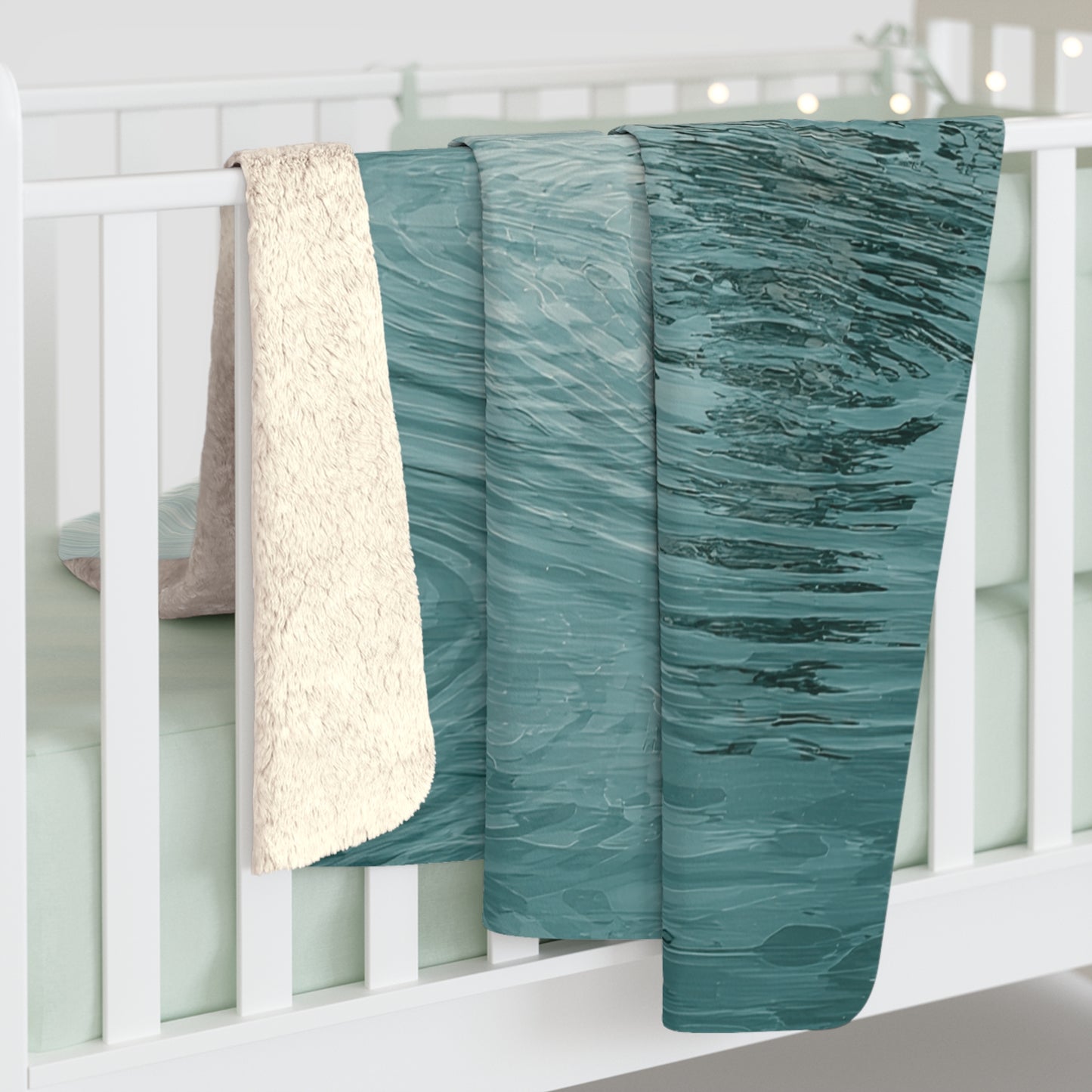 Ocean Reflection sherpa blanket — soft aqua water texture throw, spa home decor, relaxing gift, fleece blanket