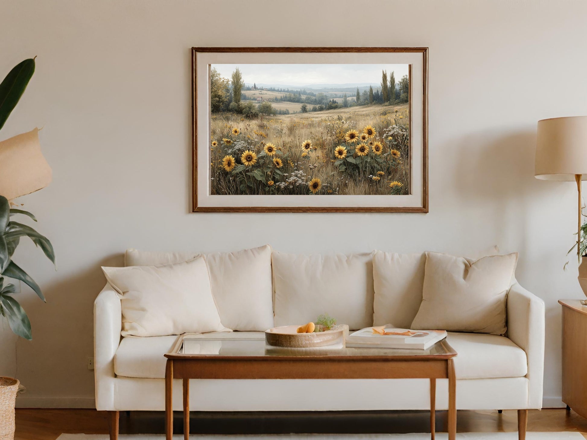 Landscape Painting With Sunflower Field Wall Decoration