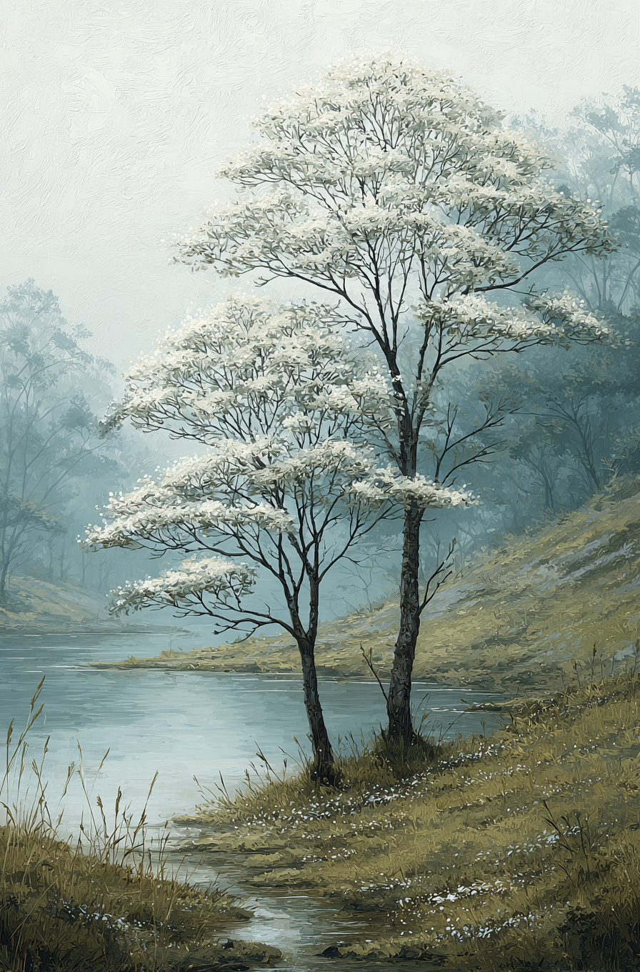 Serene Landscape with Trees by the Lake Wall Art