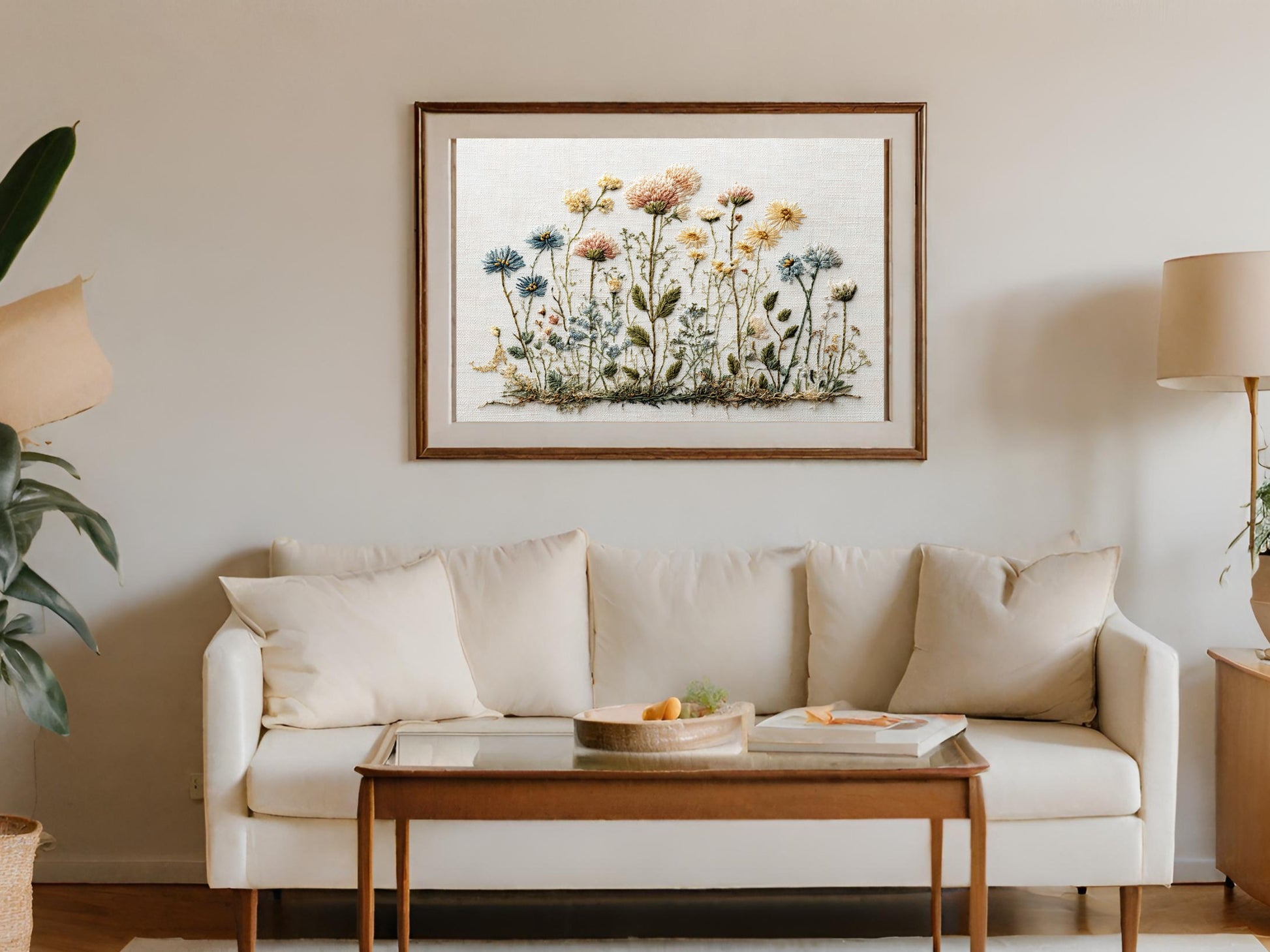 Framed Embroidered Wildflowers Botanical Nature Artwork product type