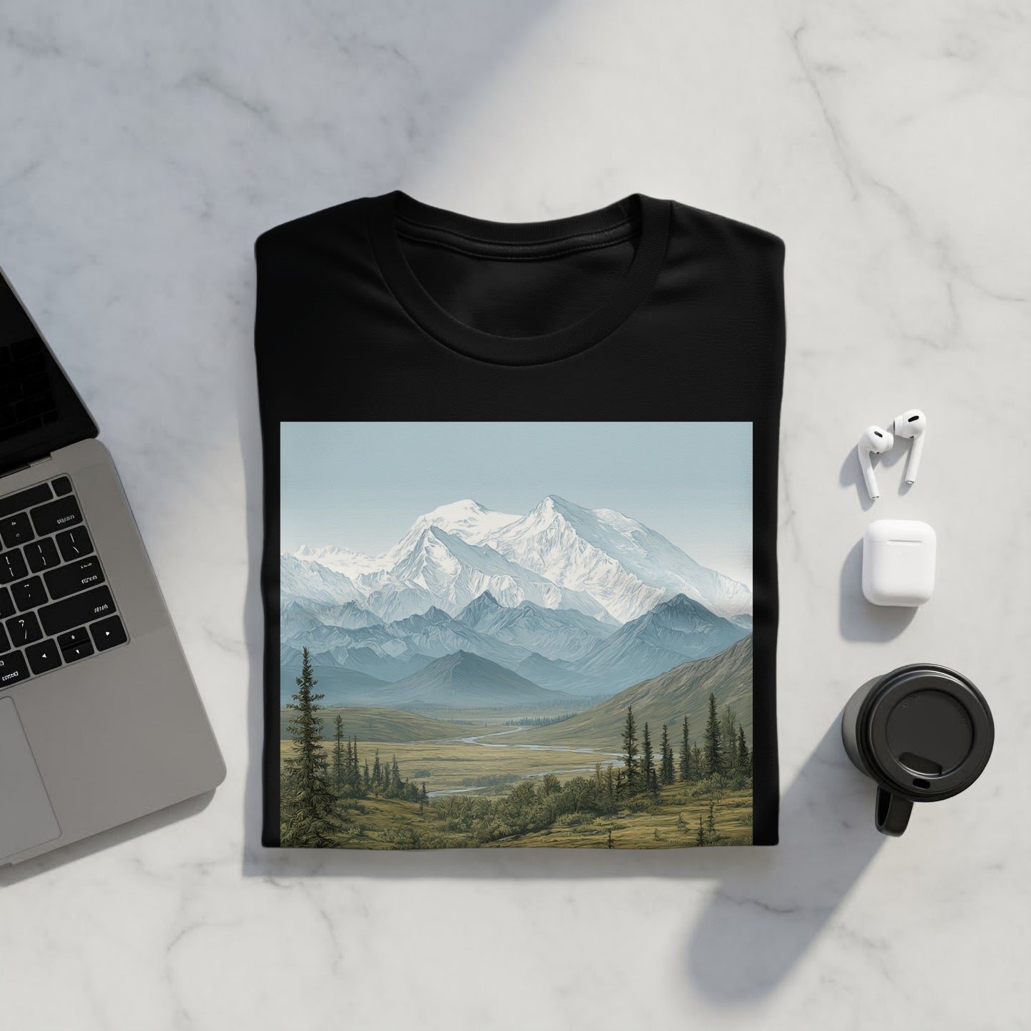 Majestic Mountain Scenery Print on T-Shirt