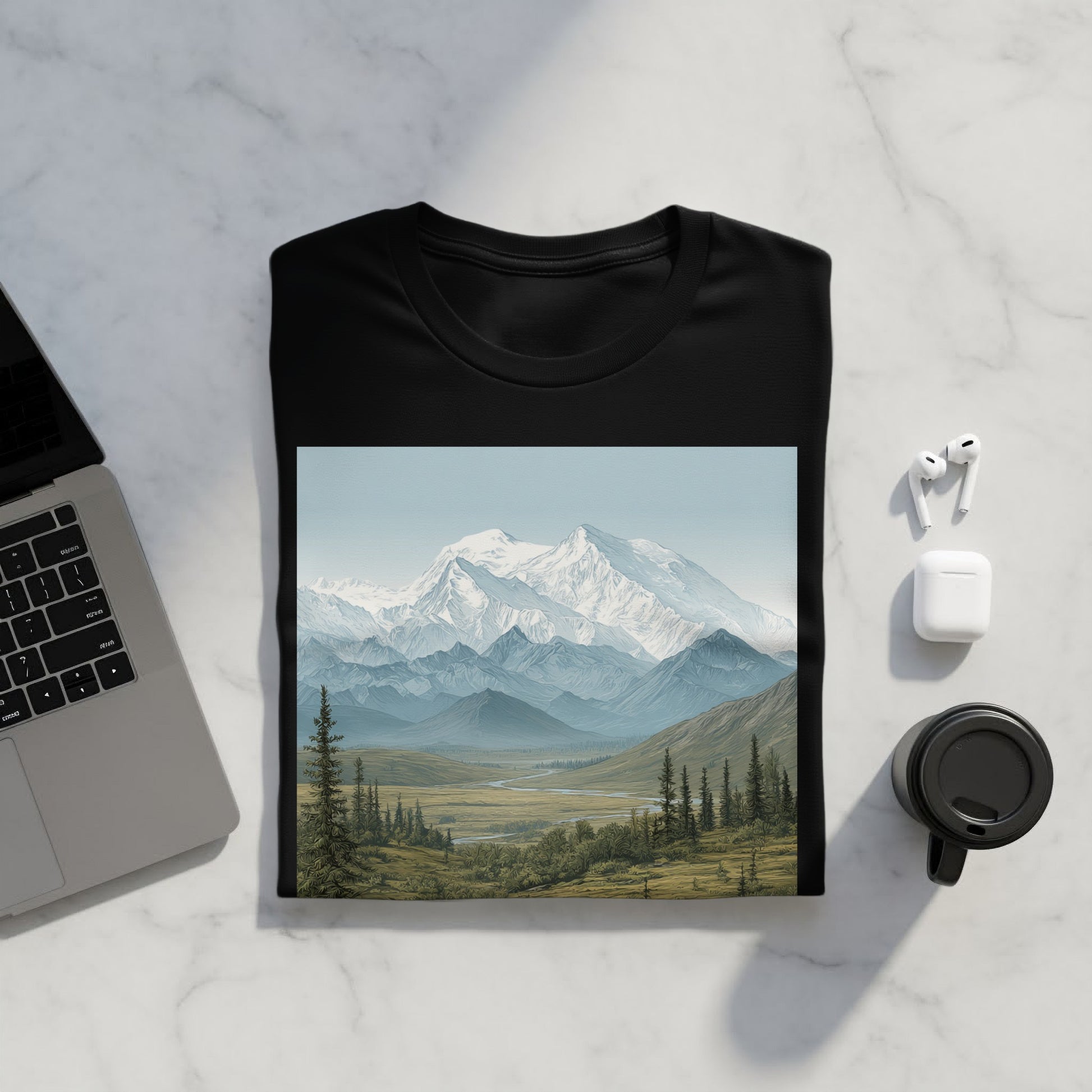 Majestic Mountain Scenery Print on T-Shirt