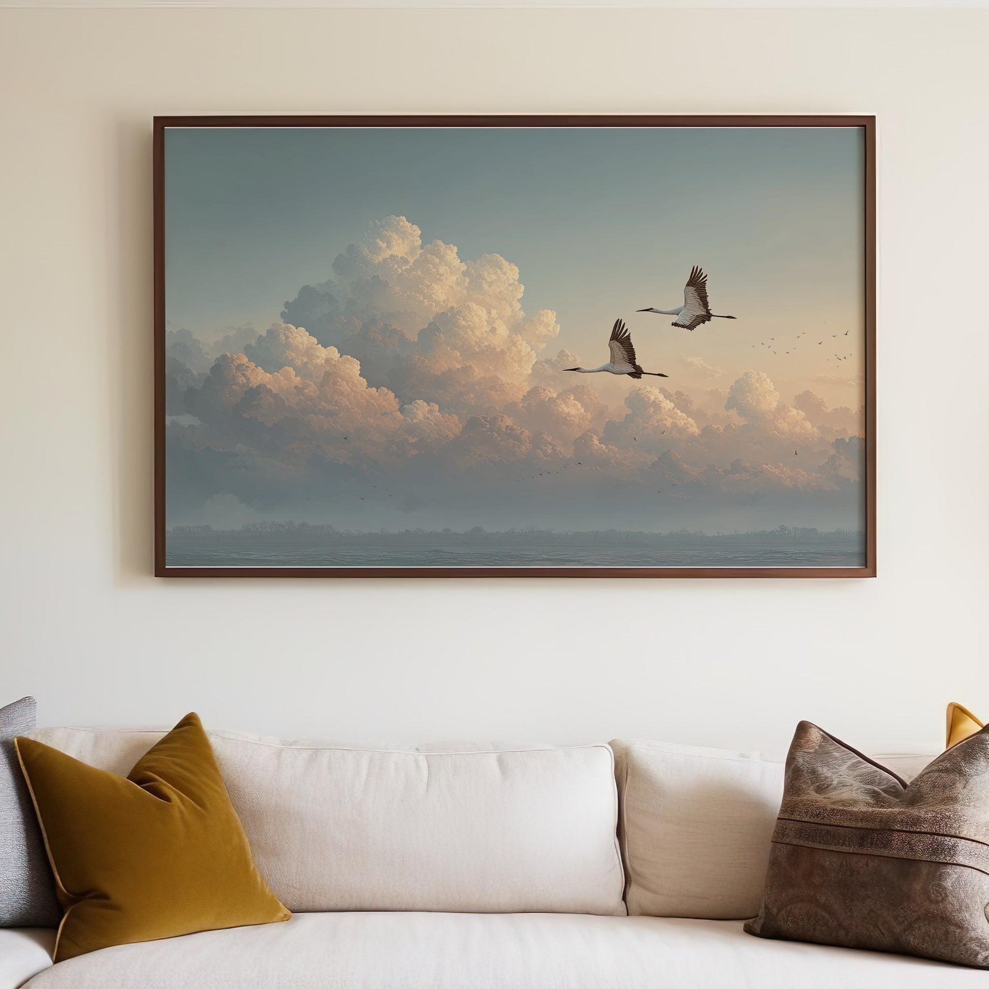 Tranquil Sky with Flying Birds Living Room Art