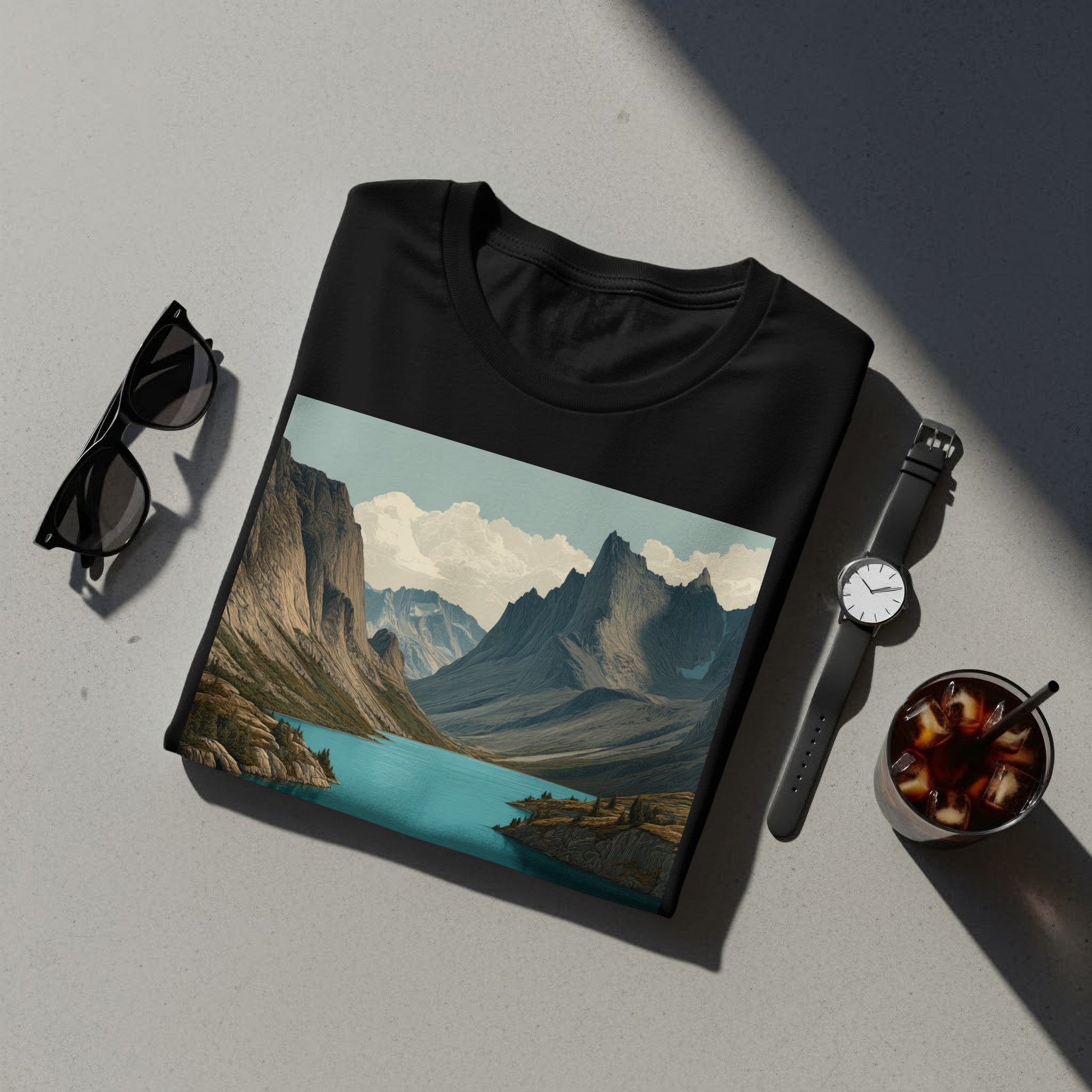 Stunning Mountain Lake Black Graphic T-Shirt