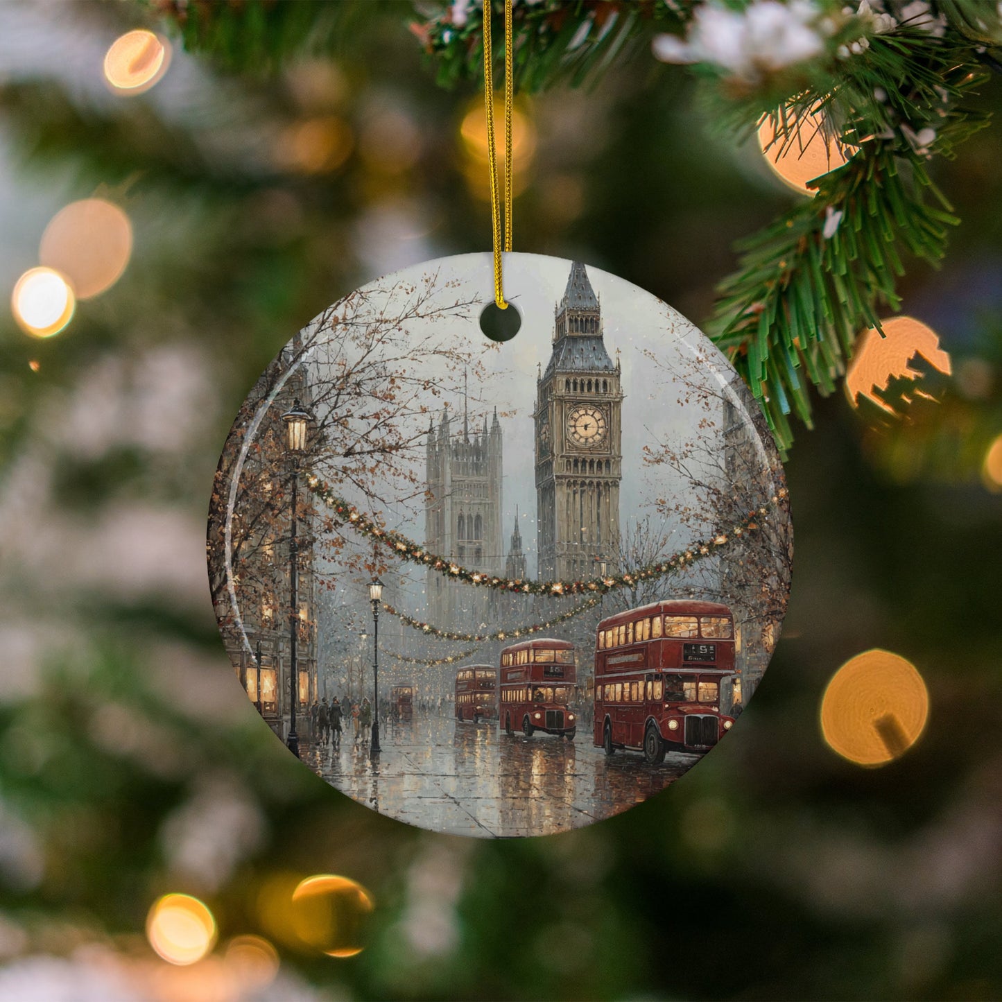 London Big Ben and Buses Christmas Tree Ornament