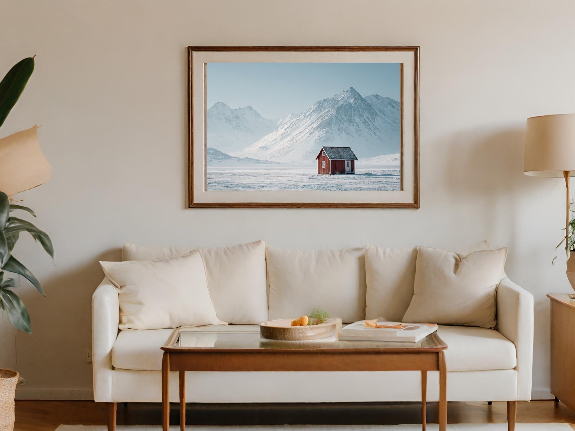 Winter Mountain Landscape Wall Art in Living Room