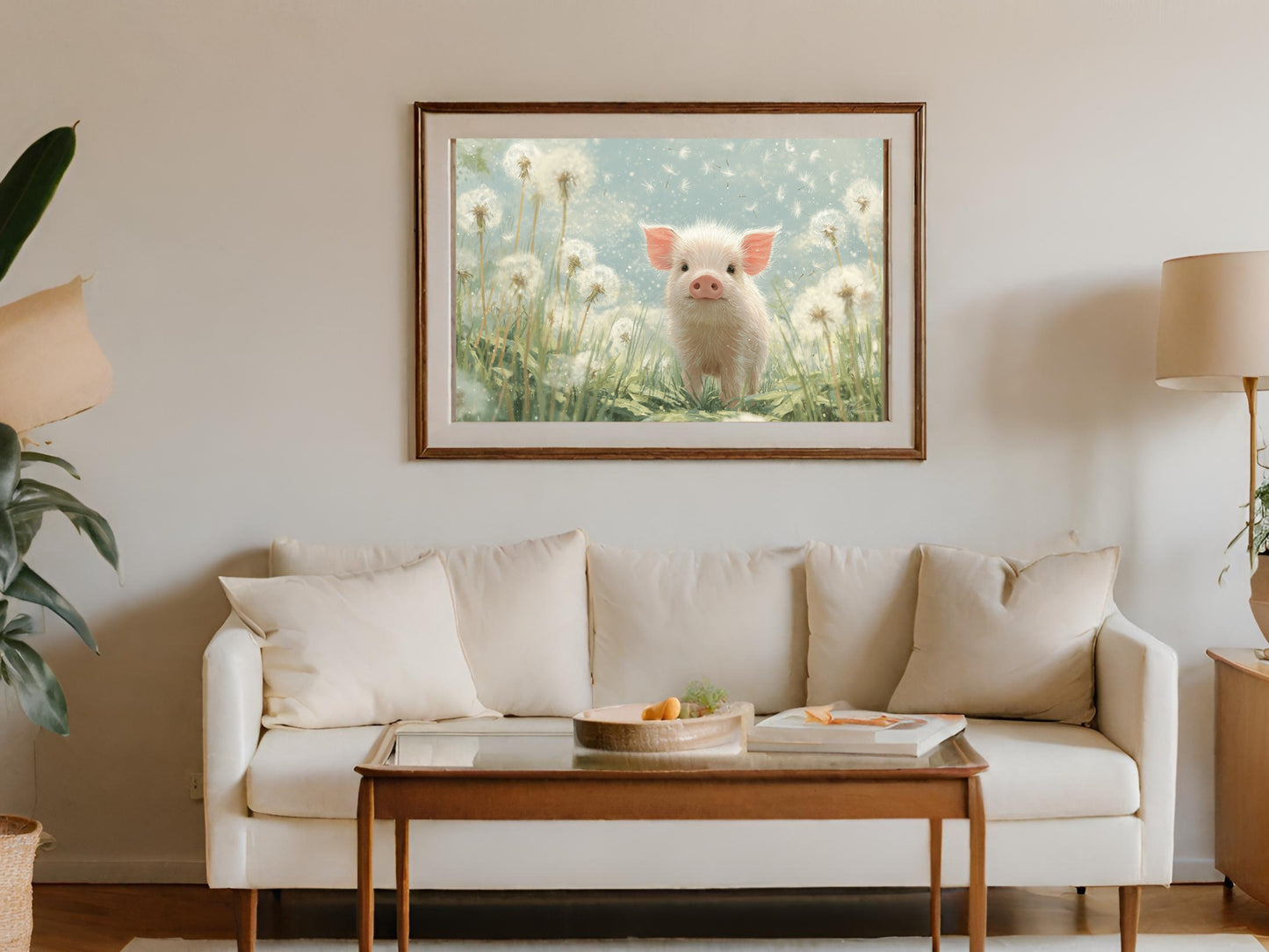 Cute Piglet Dandelions Whimsical Nature Scene product