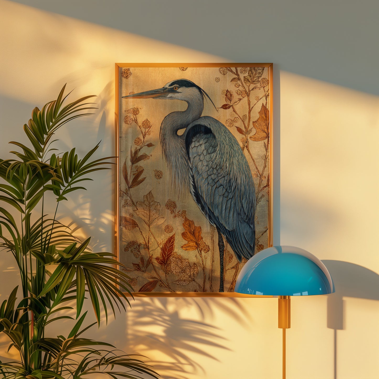 Elegant Heron Art Print with Botanical Accents product