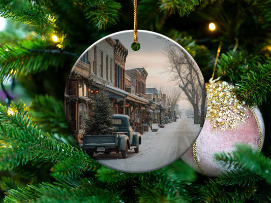 Vintage Snowy Main Street Christmas Tree Ornament