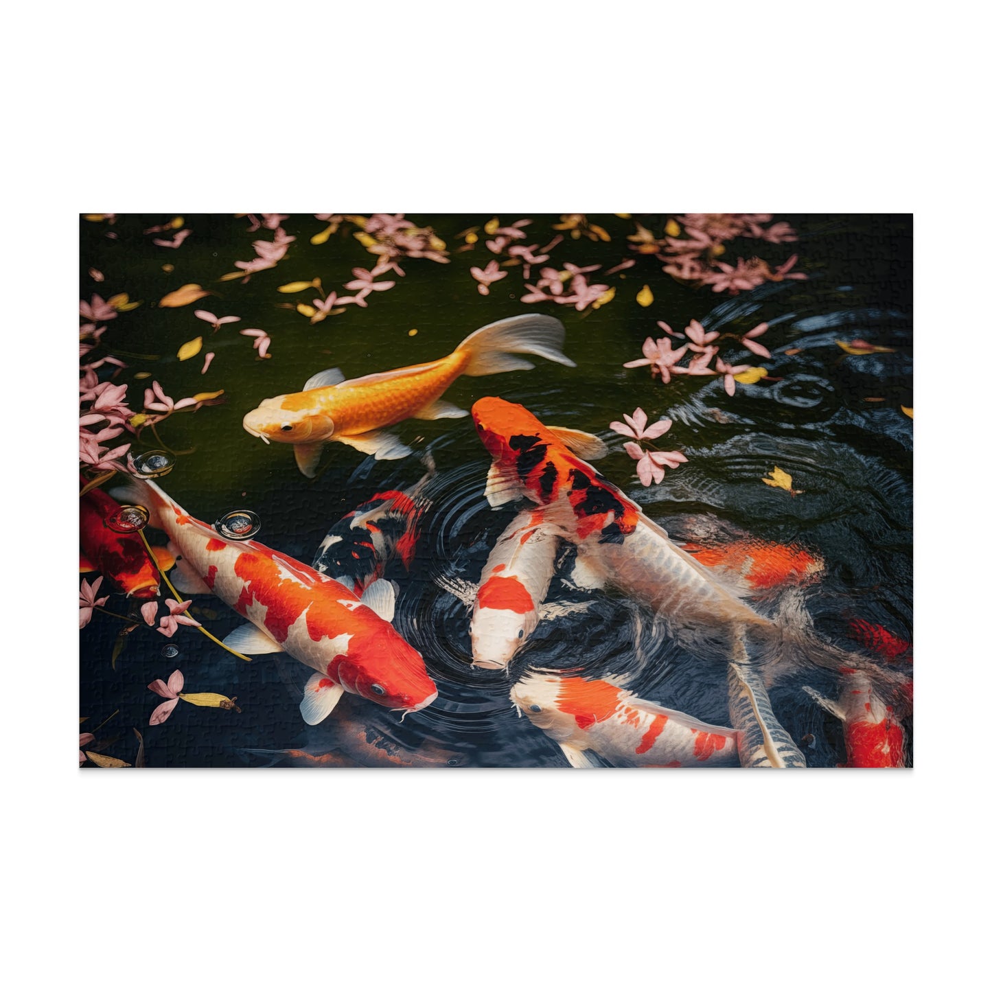 Beautiful Koi Fish and Pink Petals in Water puzzle