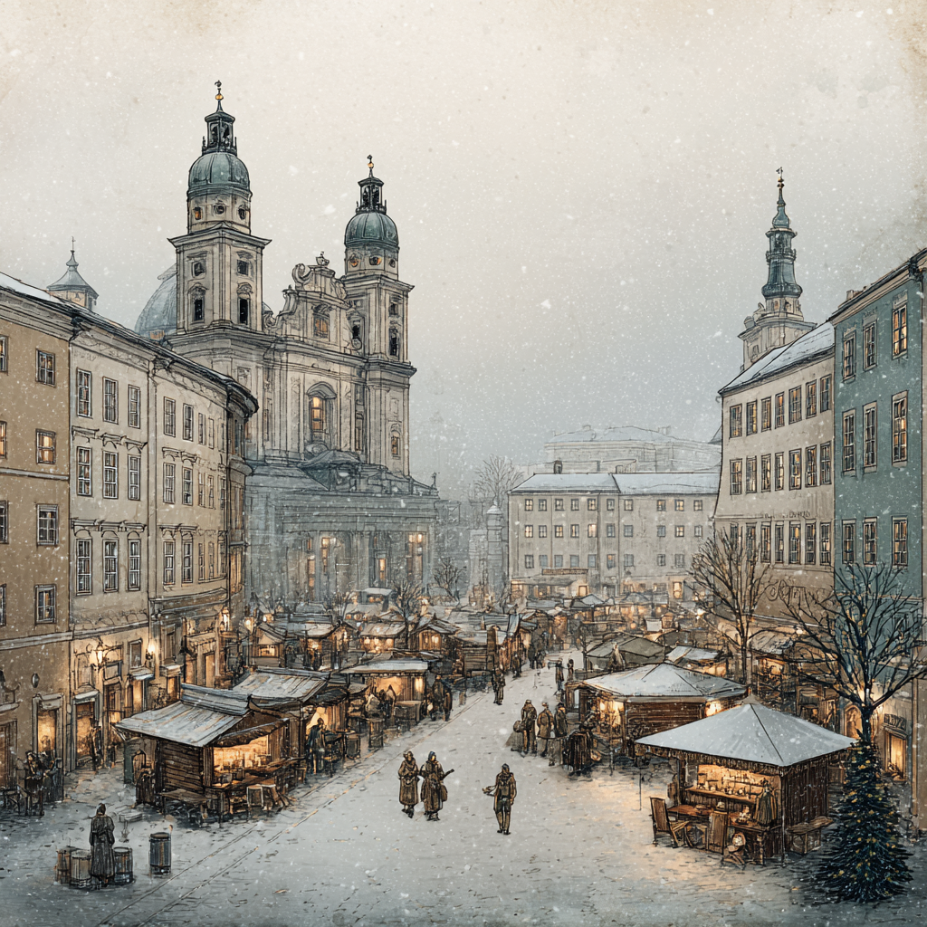 Enchanting Old Town Winter Scene with Festive Markets