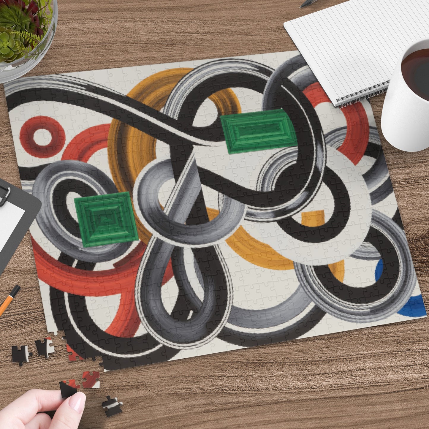 Abstract Colorful Interconnected Loops Jigsaw Puzzle