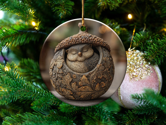 Whimsical Owl Acorn Ornament for Christmas Tree Decor