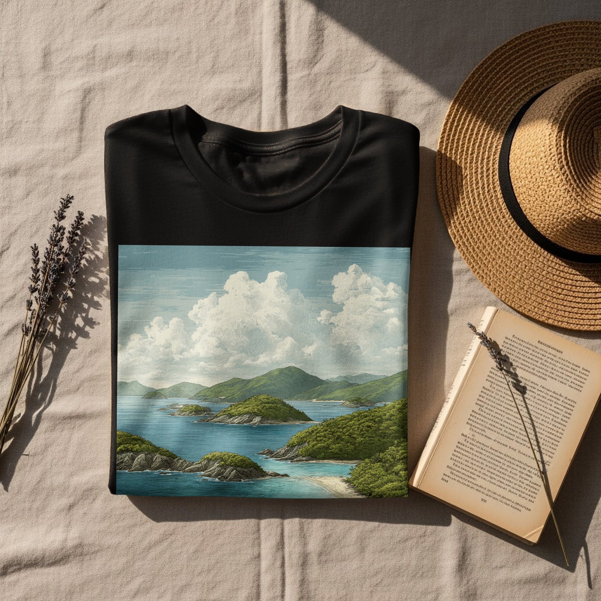 Scenic Coastal Landscape Printed T-shirt for Casual Wear