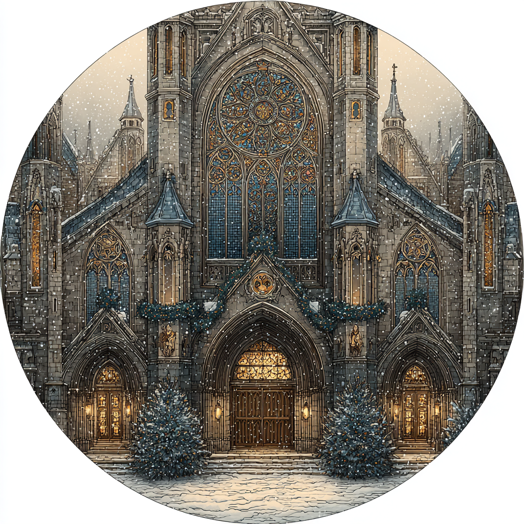Majestic Snowy Cathedral Winter Scene Decoration