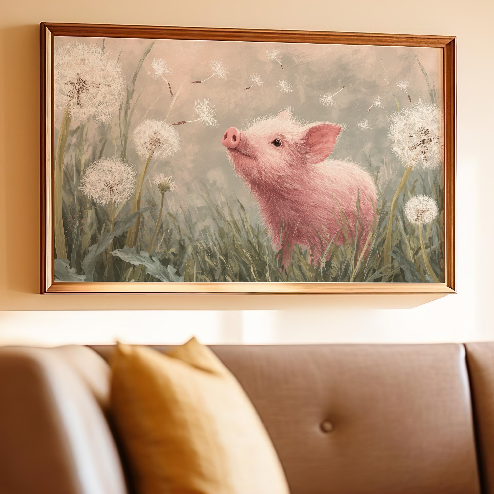 Adorable Pink Piglet Dandelion Field Whimsical product type