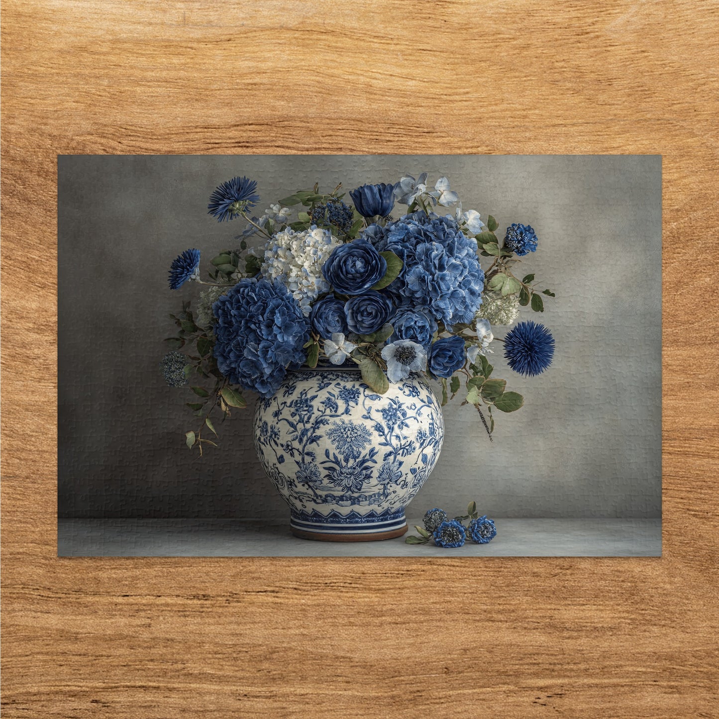 Beautiful Blue Floral Bouquet in Ornate Vase Print