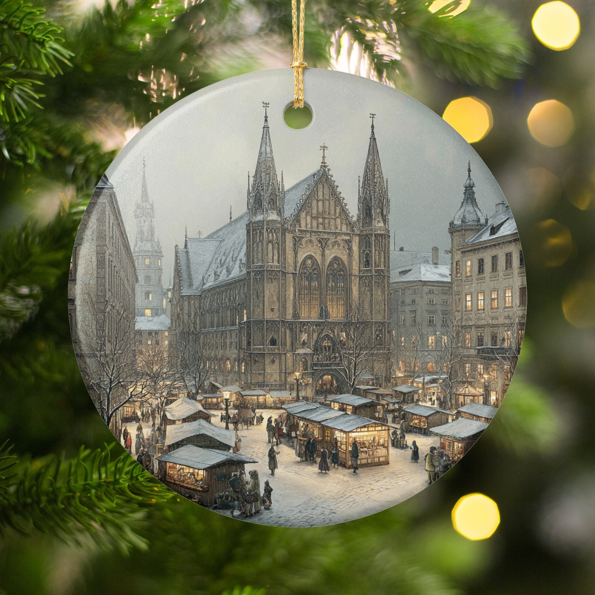 Historic European Marketplace Scene Christmas Ornament