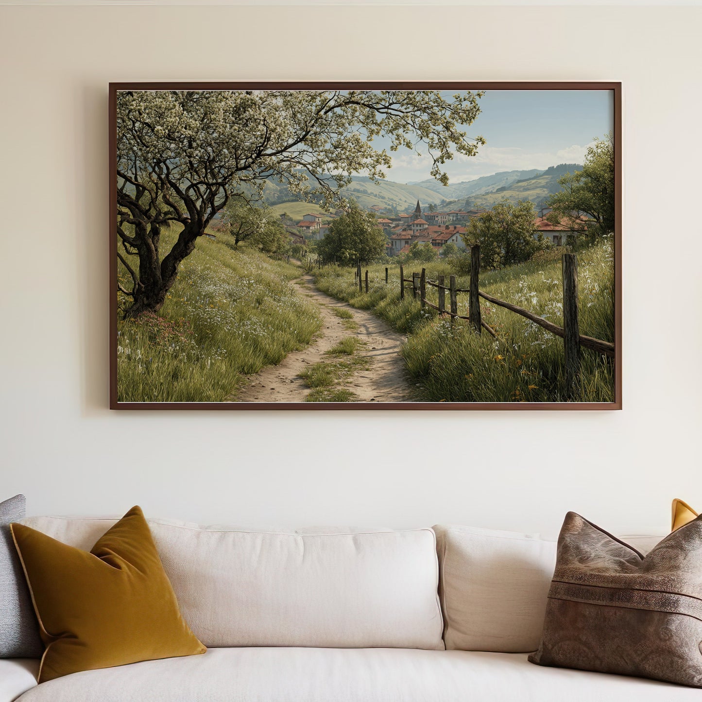 Scenic Country Path with Blooming Tree Wall Art