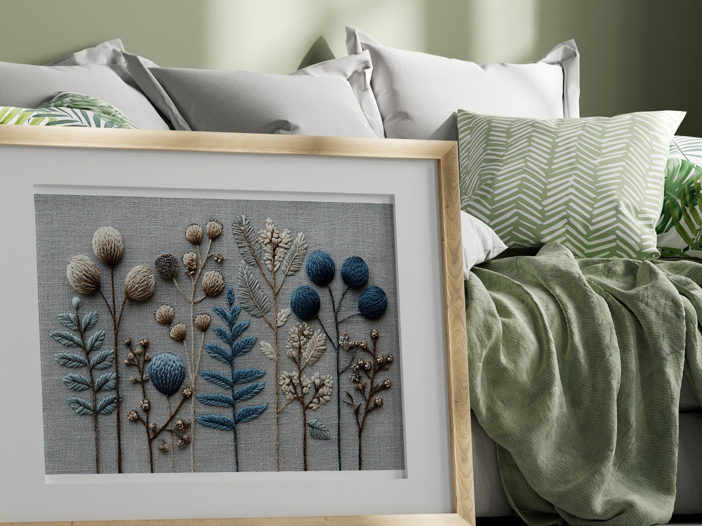 Handcrafted Botanical Embroidery Art for Home Decor