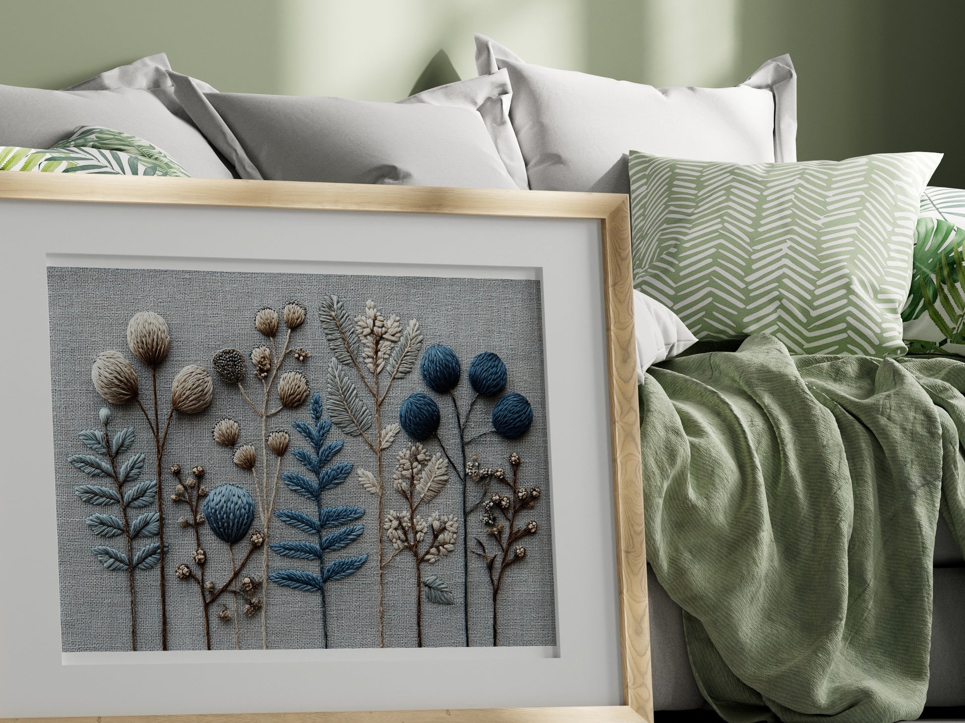 Handcrafted Botanical Embroidery Art for Home Decor