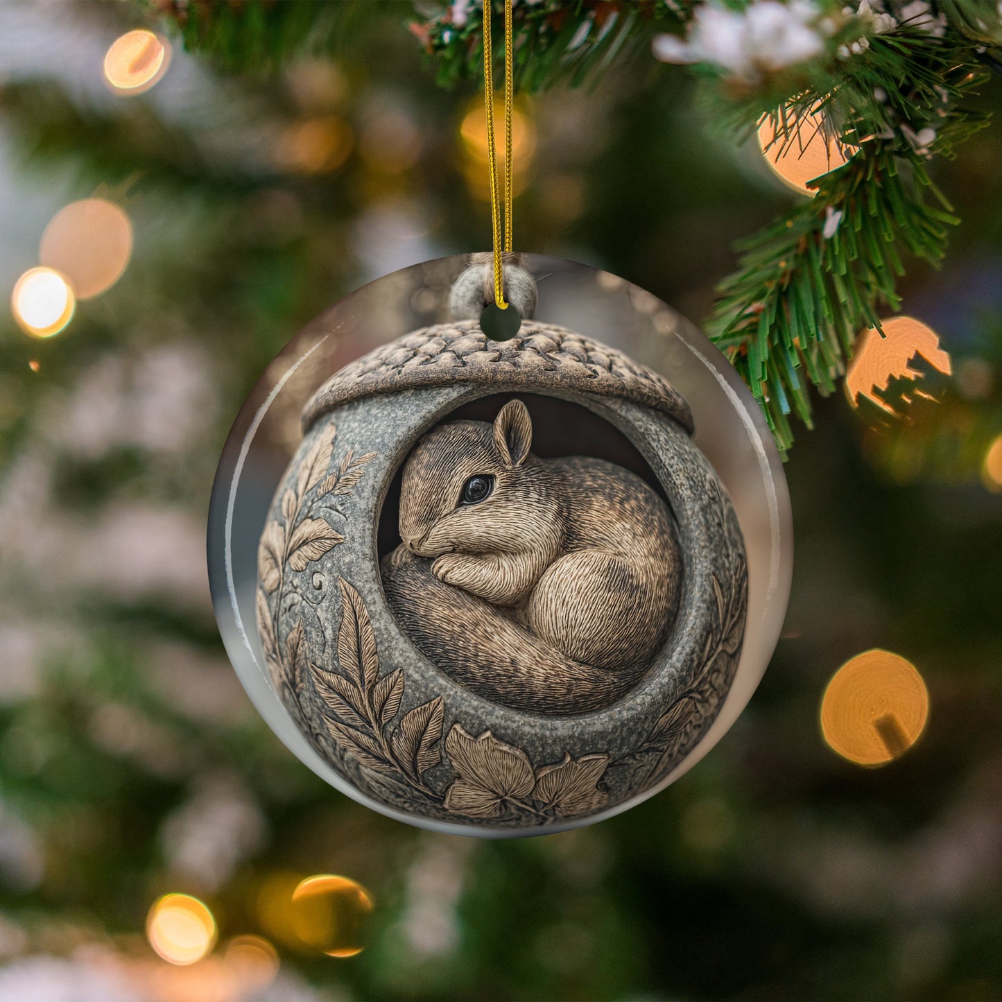 Whimsical Squirrel in Decorated Globe Ornament