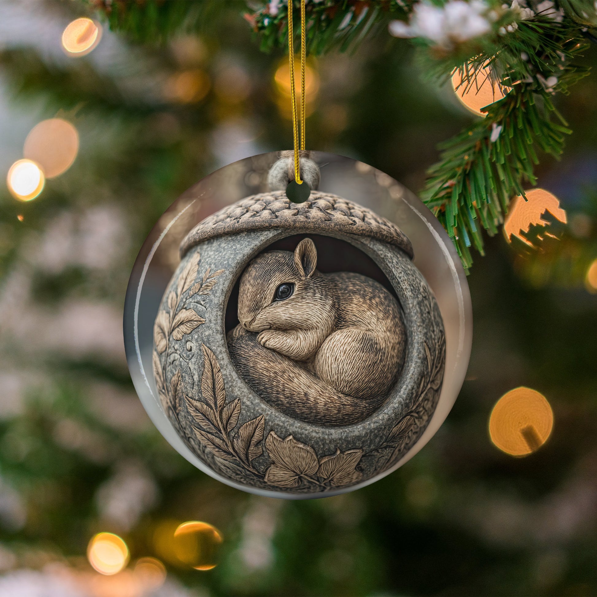 Whimsical Squirrel in Decorated Globe Ornament