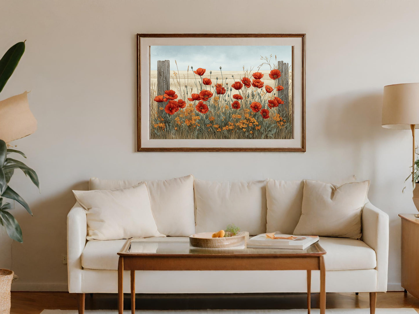 Serene Landscape with Red Poppies Wall Art Painting