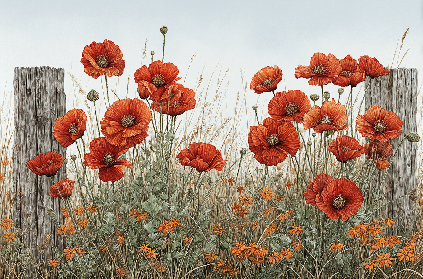 Vibrant Red and Orange Flowers Art Product