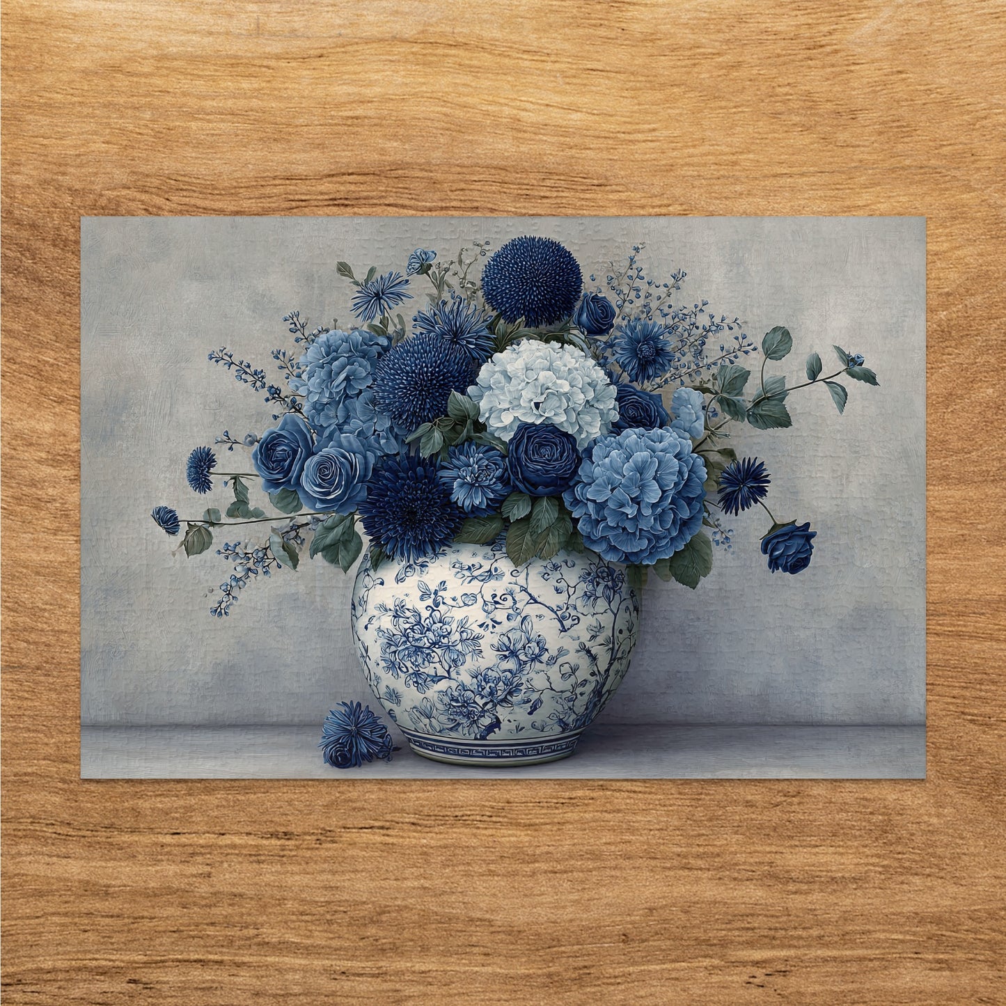 Vintage Blue Floral Bouquet in Decorative Vase Art Print