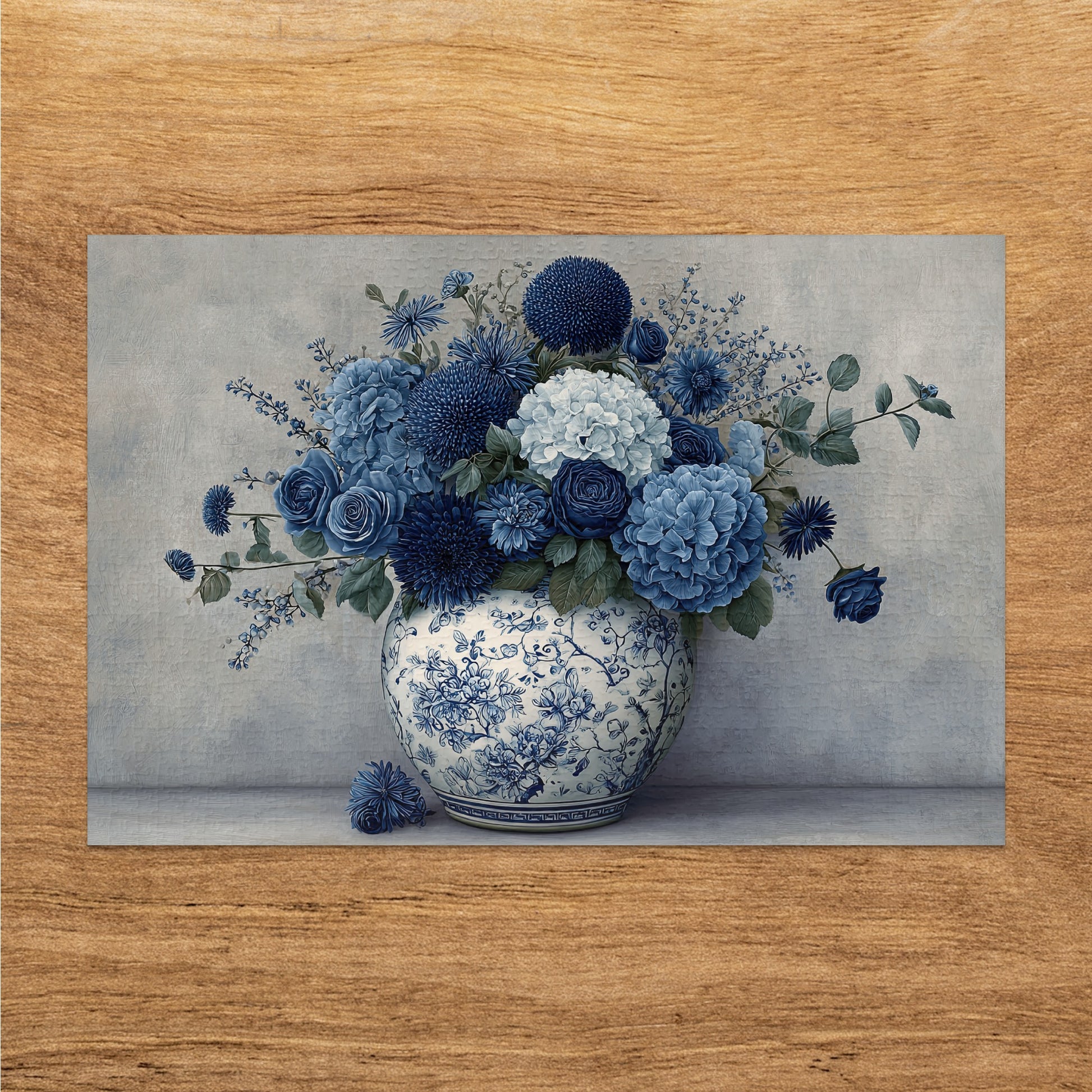 Vintage Blue Floral Bouquet in Decorative Vase Art Print
