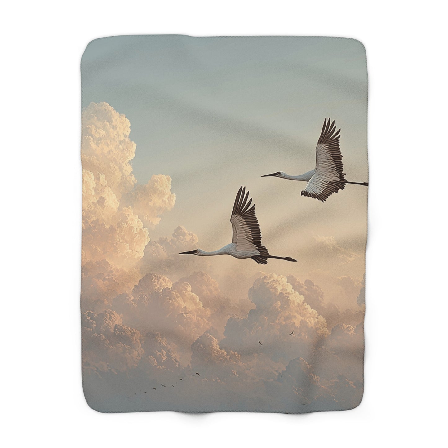 Sherpa blanket with soaring cranes at sunset design — cozy fleece throw, nature blanket, bird lover gift