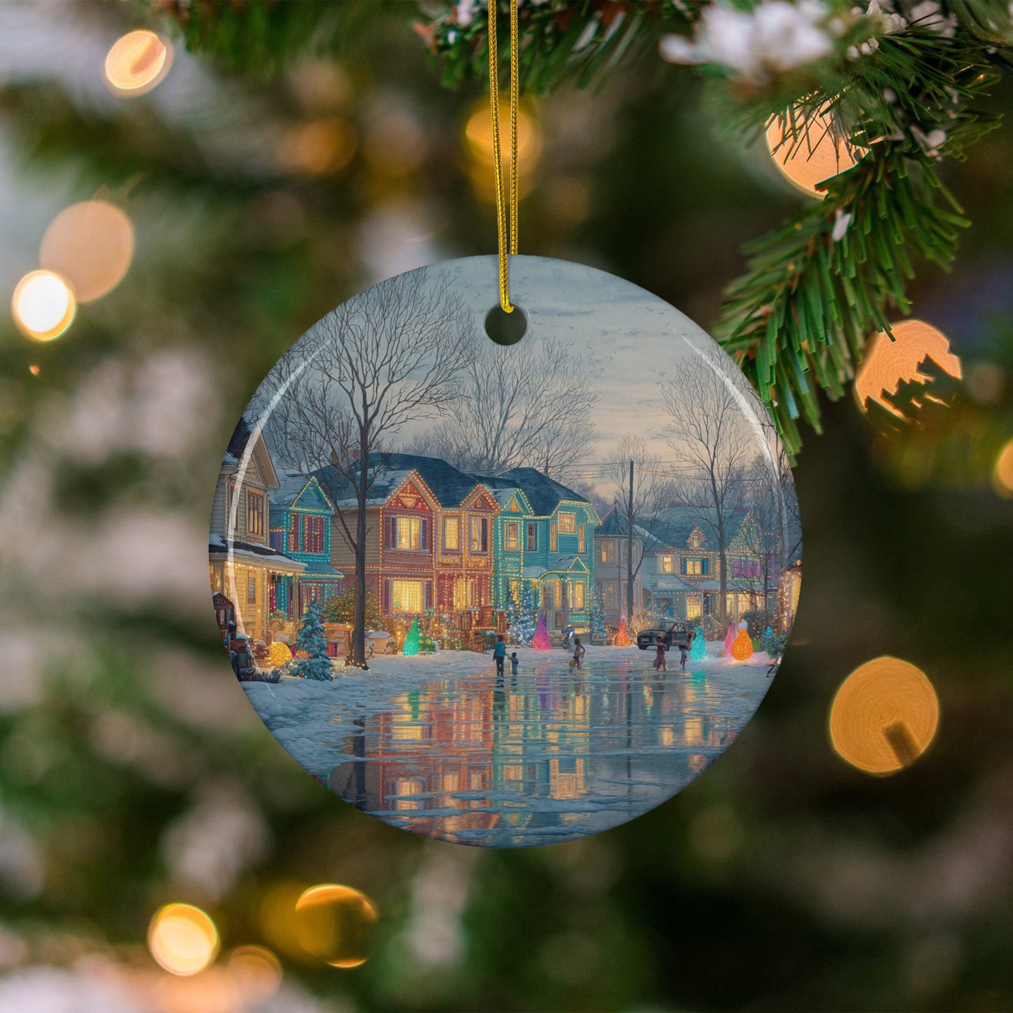 Beautiful Christmas Village Scene Decor Ornament