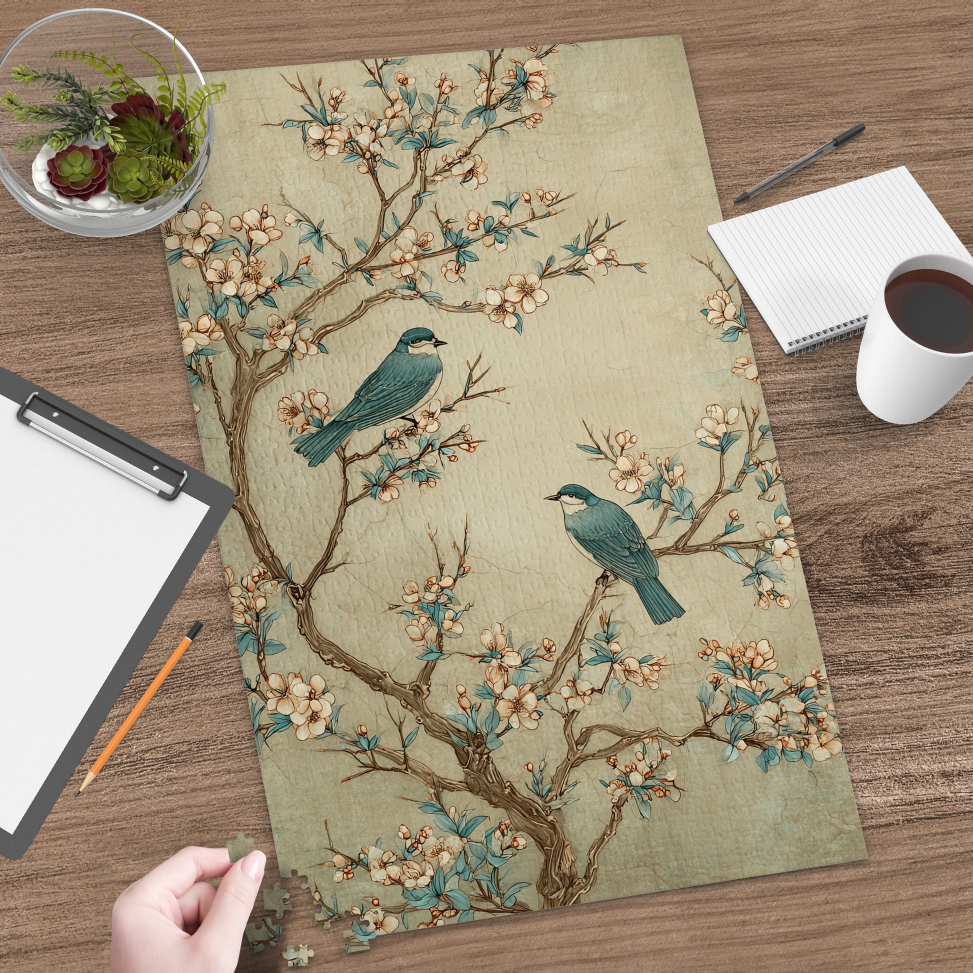 Elegant Birds and Blossoms Art Puzzle for Relaxation Therapy