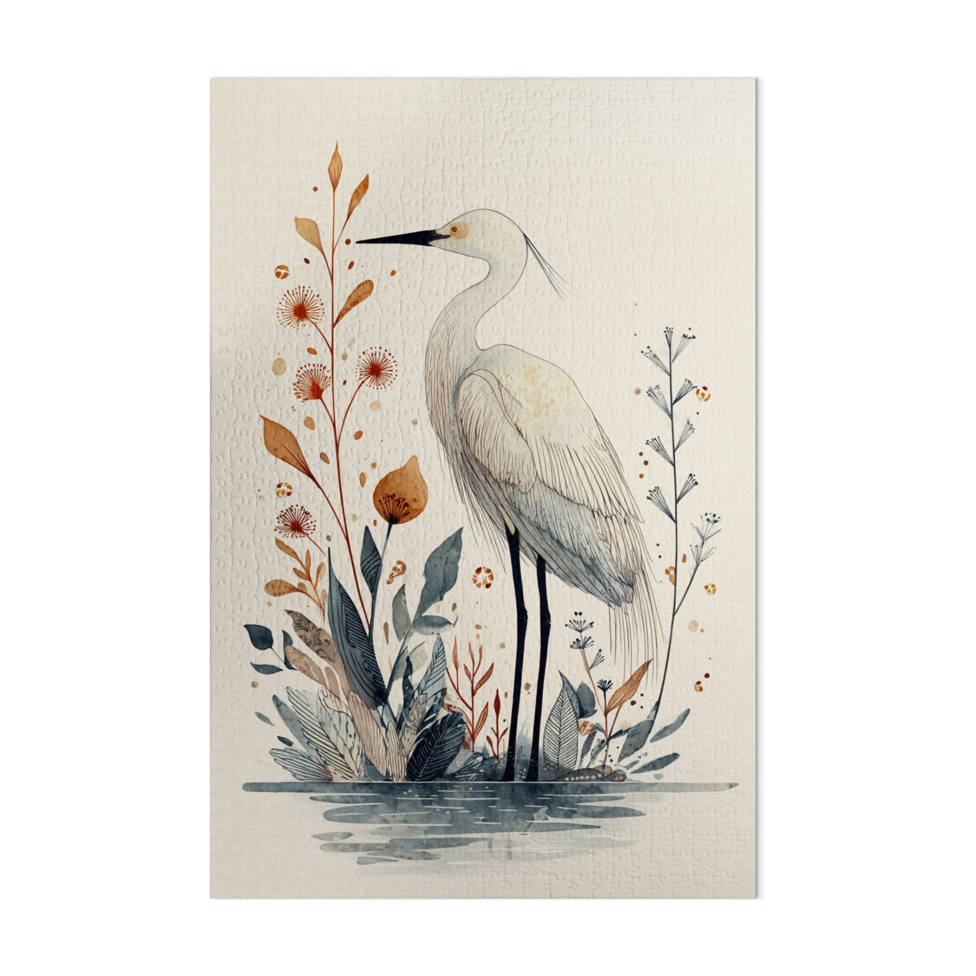Elegant Heron with Floral Accents Art Print