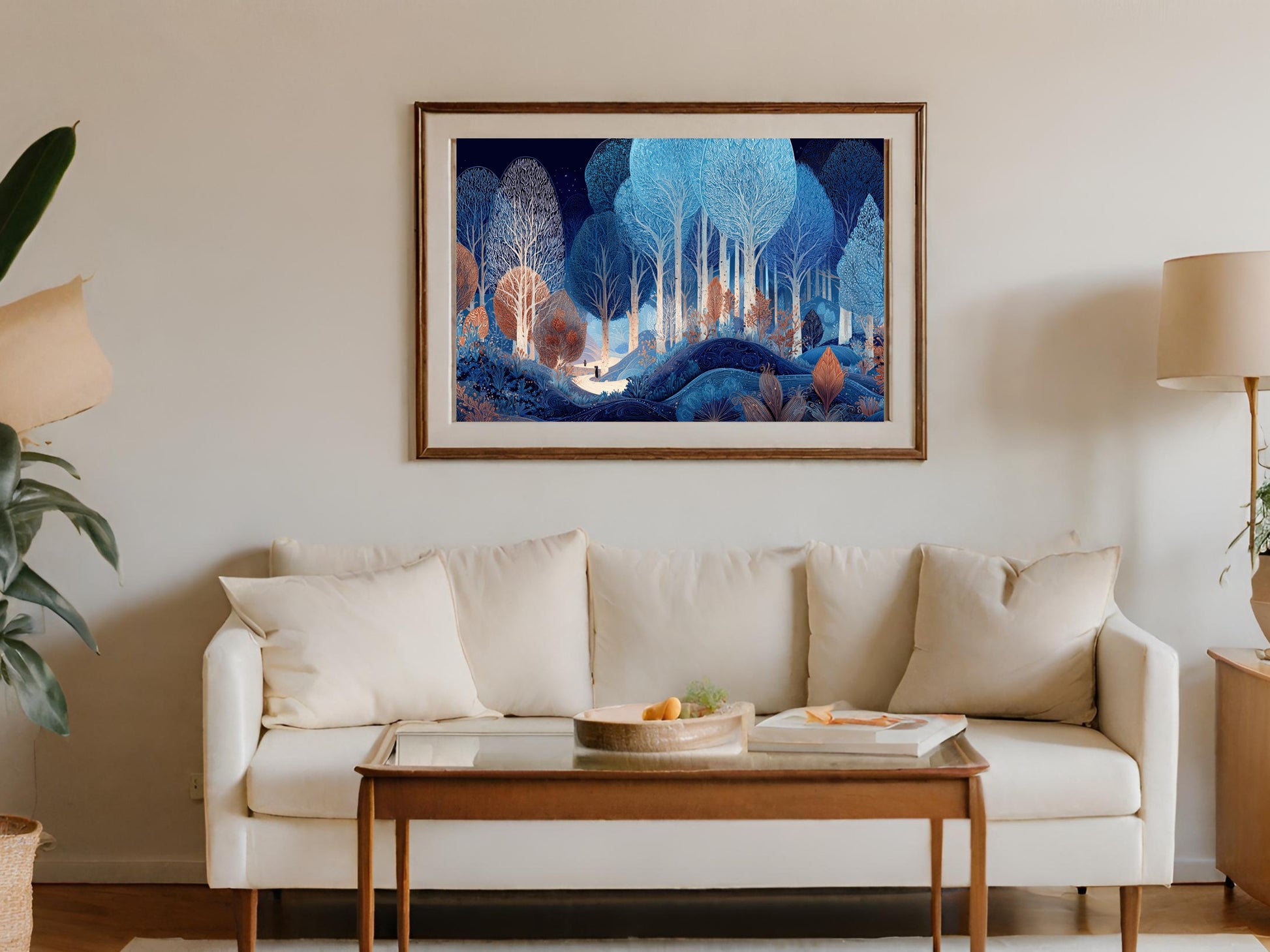 Magical Forest Art Print Blue Orange Trees product type