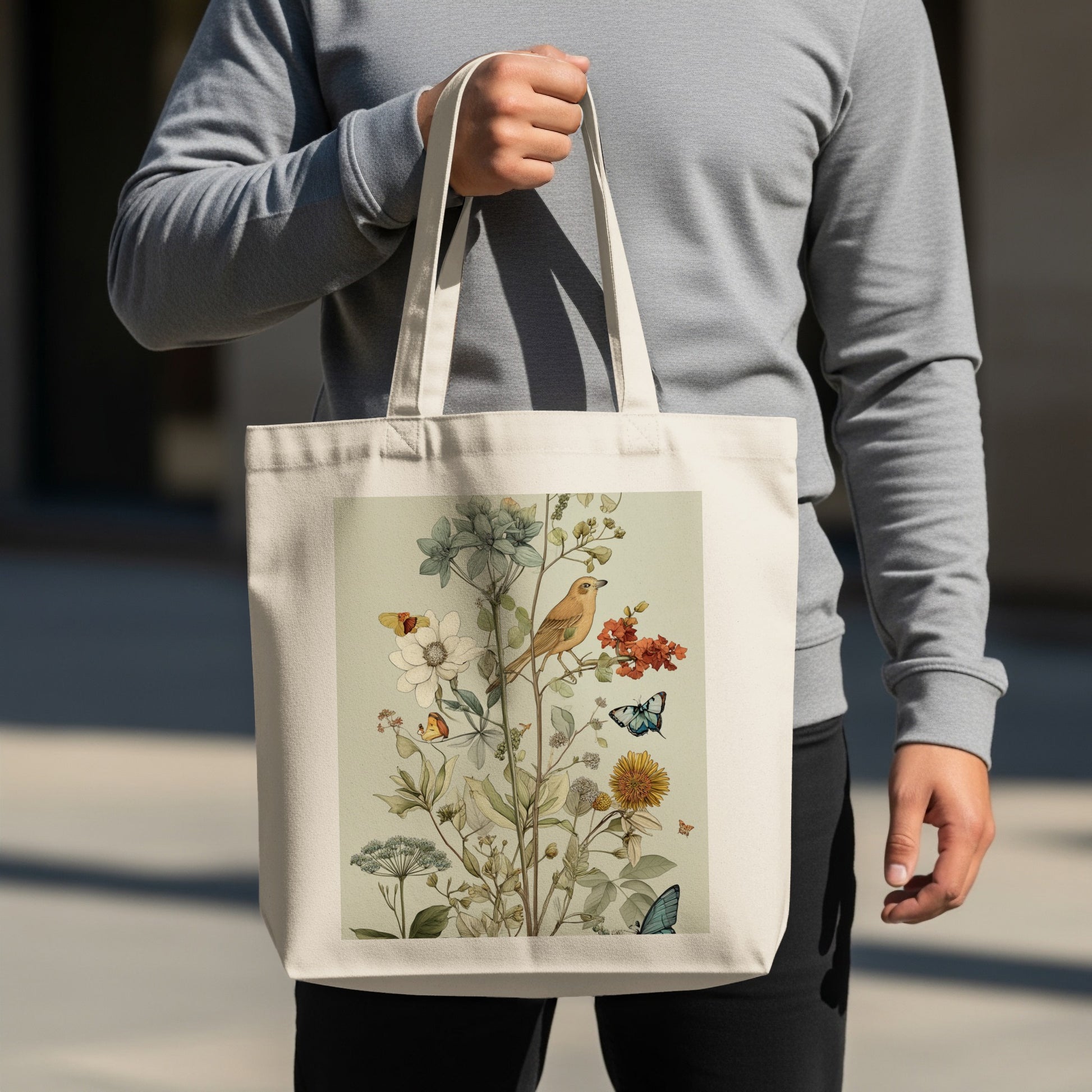 Beautiful Nature Butterfly and Bird Artwork Tote Bag