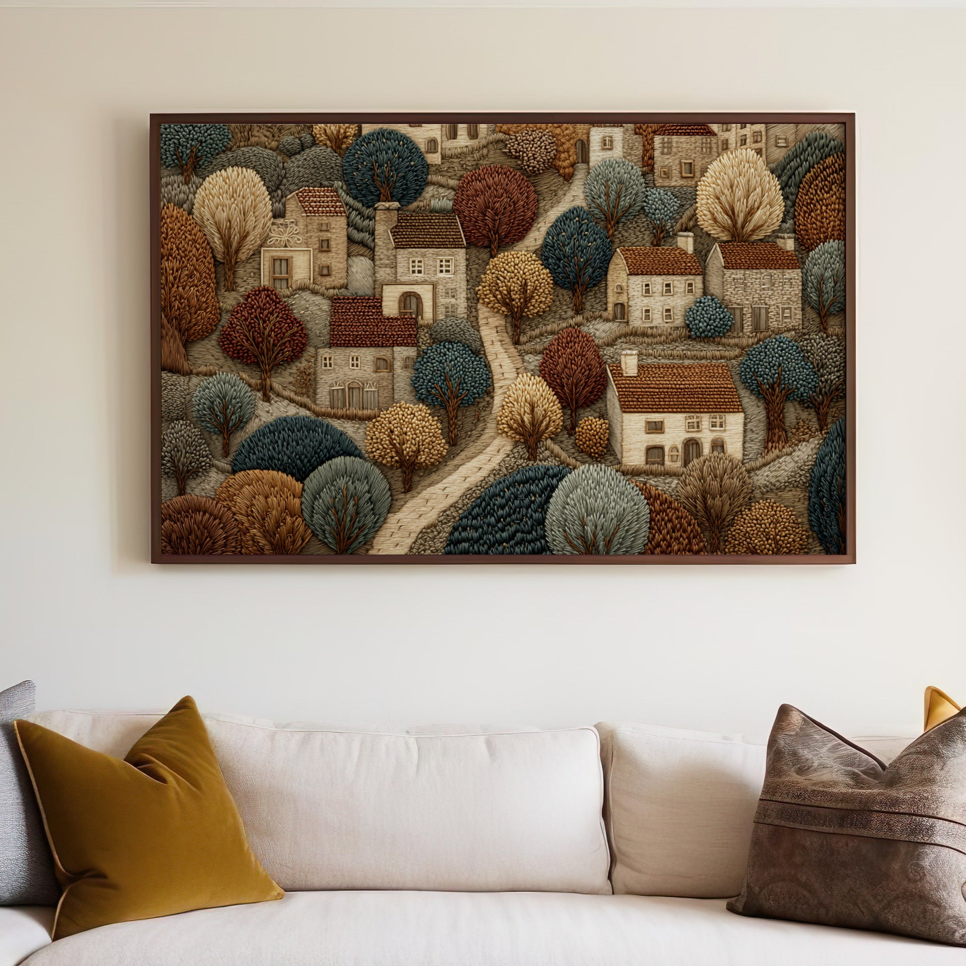 Serene Village Landscape Wall Art for Home Decor