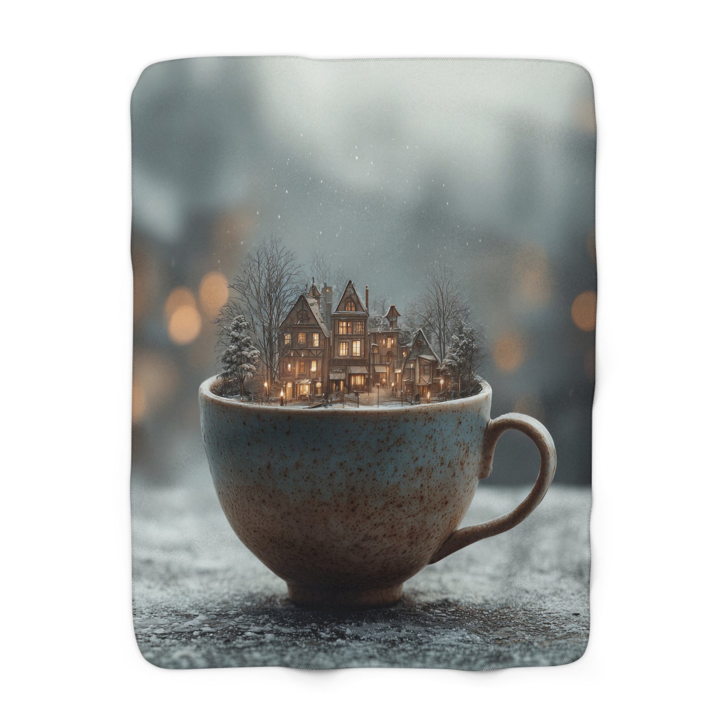 Cozy Winter Cabin Mug sherpa fleece blanket — warm holiday throw, Christmas gift, rustic cottagecore decor