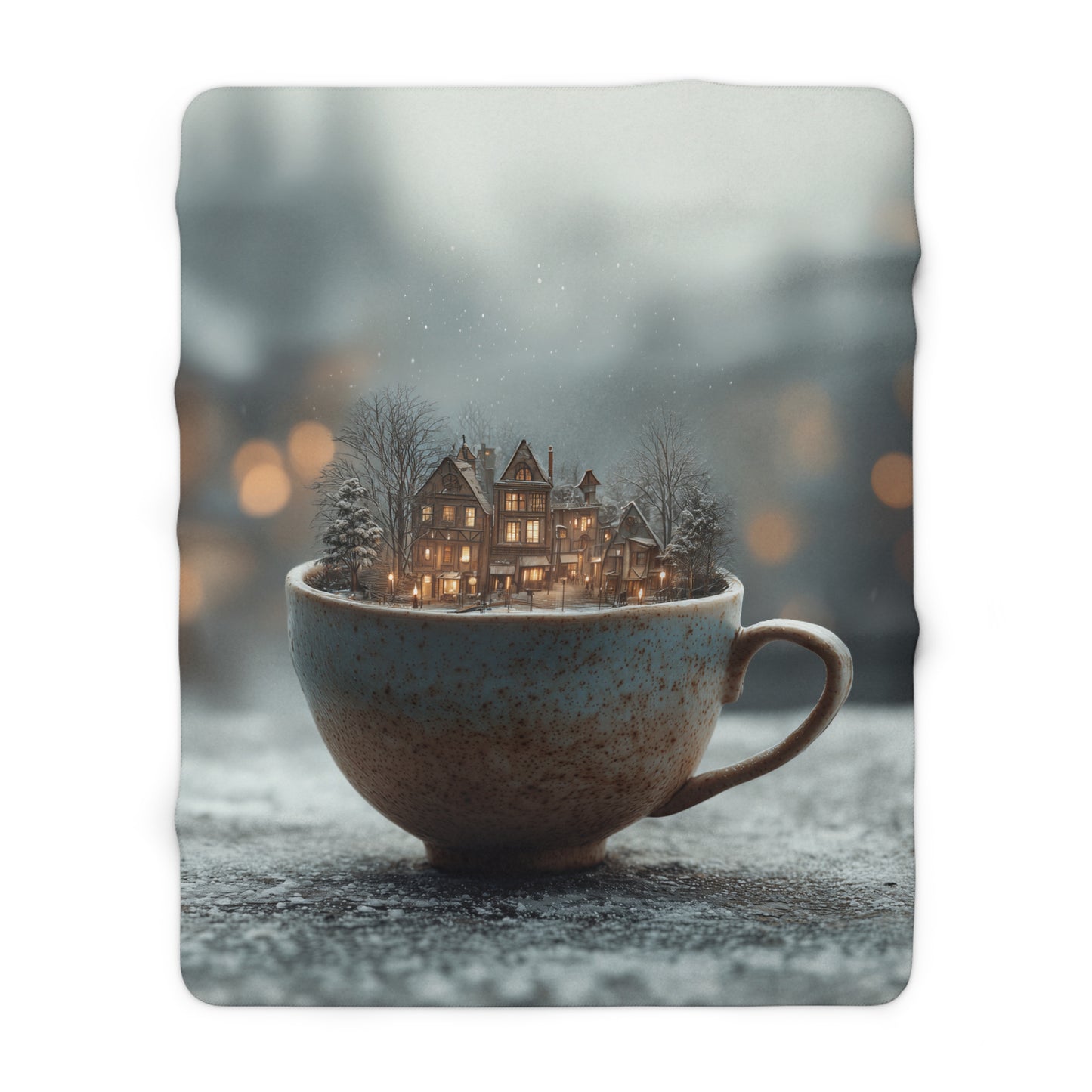Cozy Winter Cabin Mug sherpa fleece blanket — warm holiday throw, Christmas gift, rustic cottagecore decor