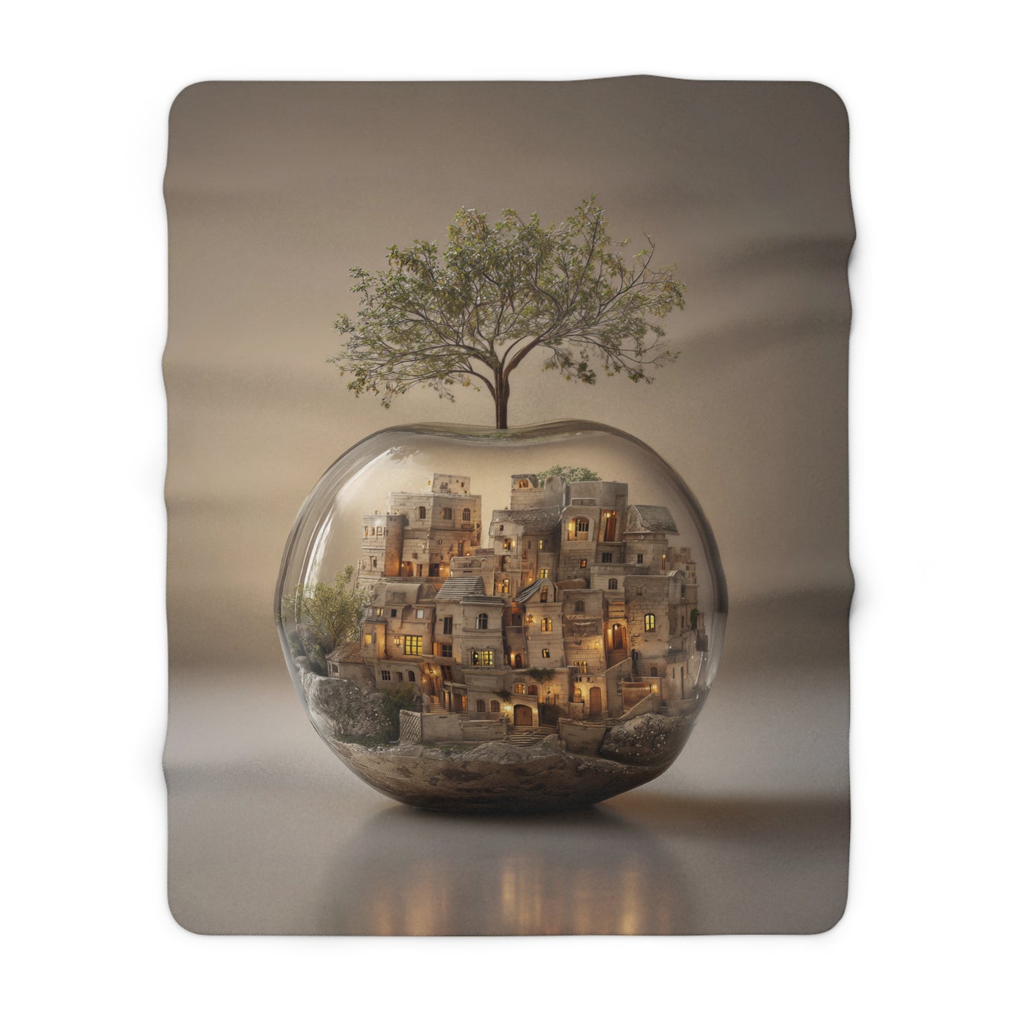 Cozy Village in a Jar sherpa fleece blanket — whimsical soft throw, housewarming gift, cozy home decor