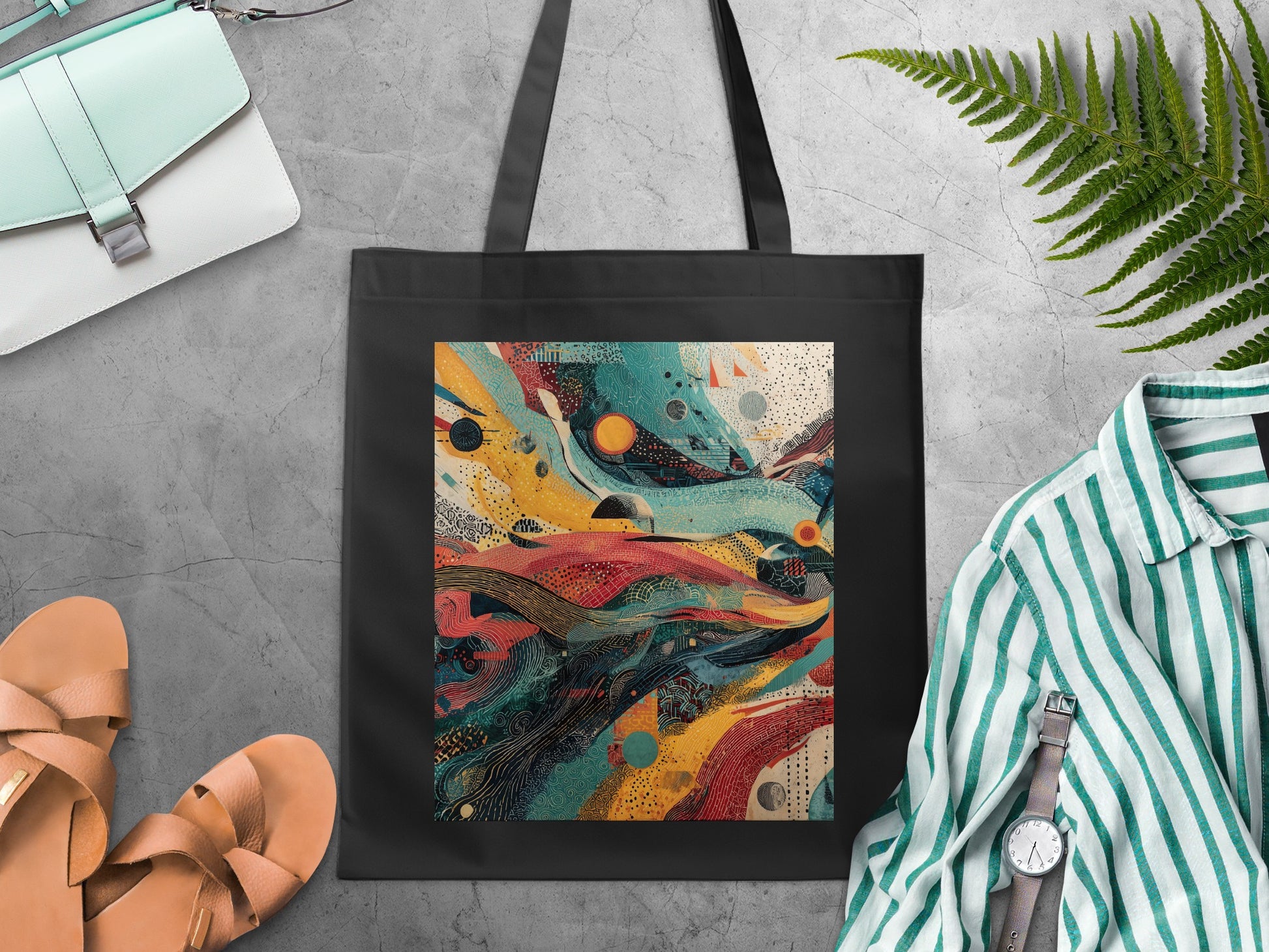 Abstract Fluid Art Design Print Everyday Tote Bag product type
Tote bag, Abstract art, Colorful pattern, Fluid design, Vibrant print, Artistic bag, Modern art, Geometric pattern, Wavy lines, Contemporary design, Expressive art, Unique print, Digital artwork, Shopper bag, Shoulder bag, Everyday carryall, Fashion accessory, Statement bag, Art lover gift, Abstract landscape