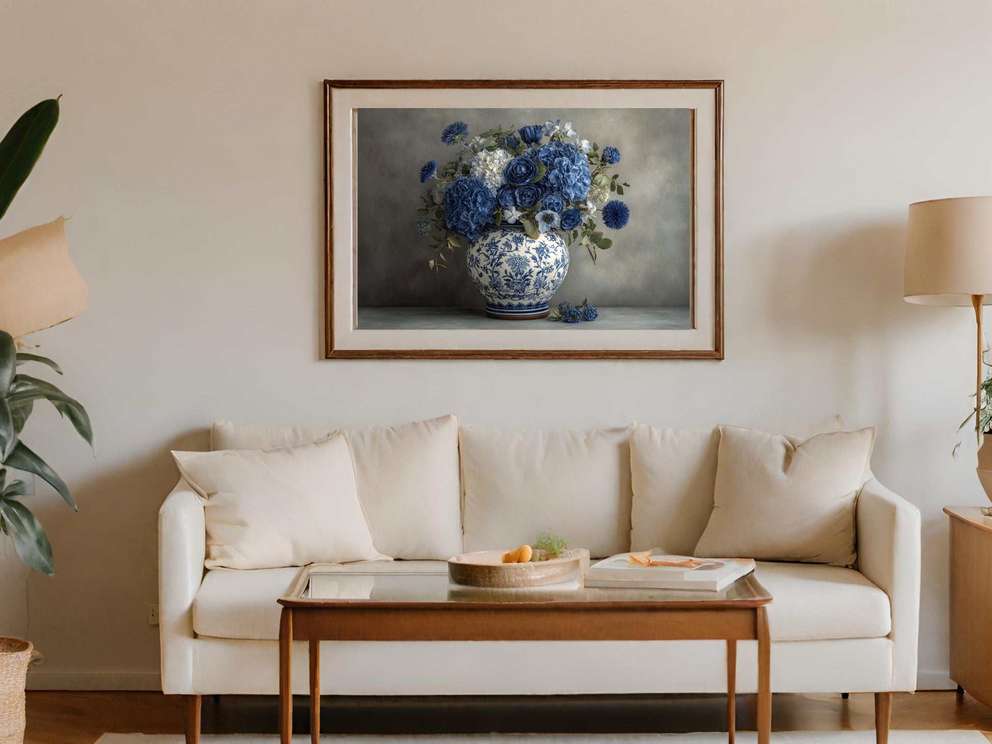 Elegant Framed Floral Art Print for Living Room Decor
