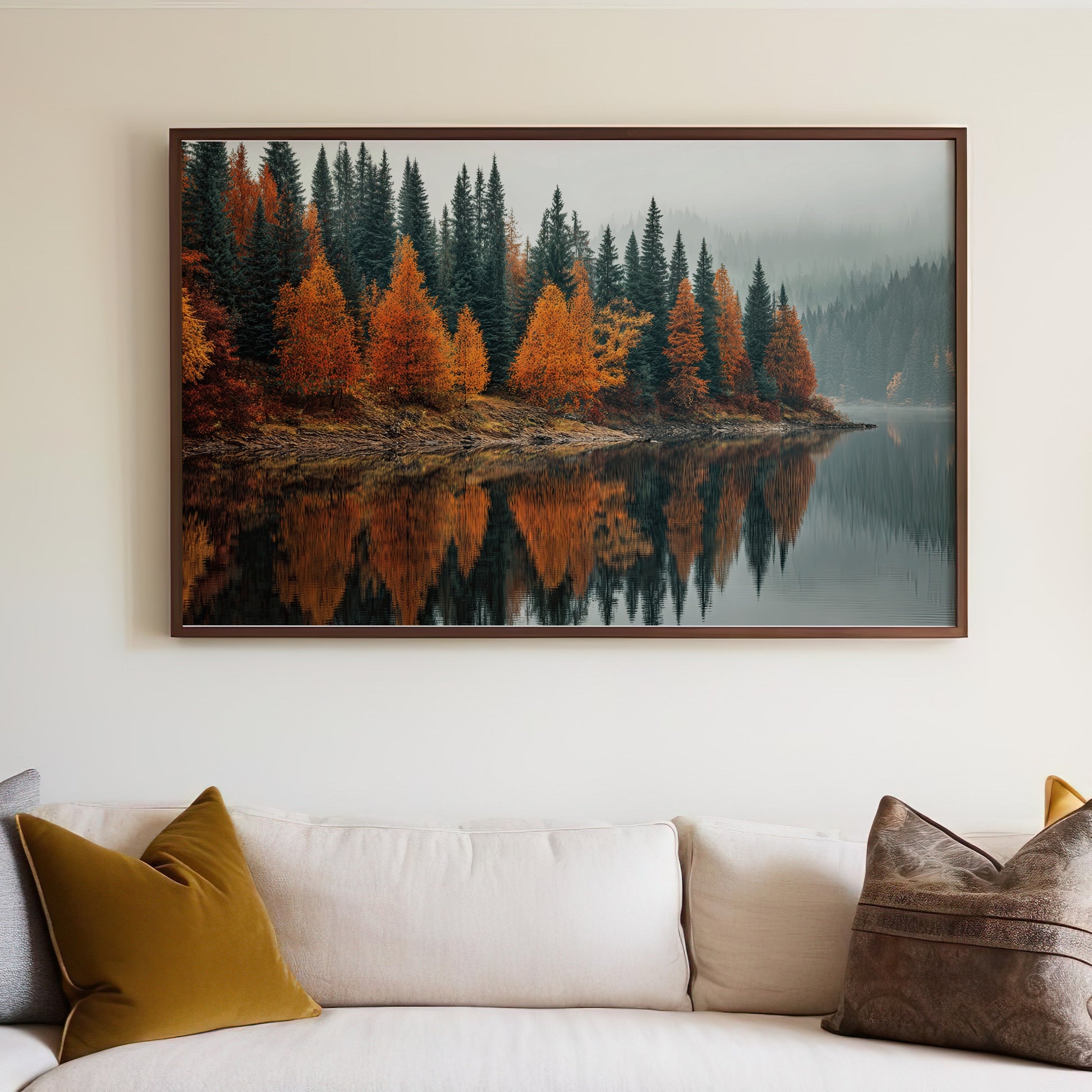 Tranquil Autumn Forest Reflection Wall Art