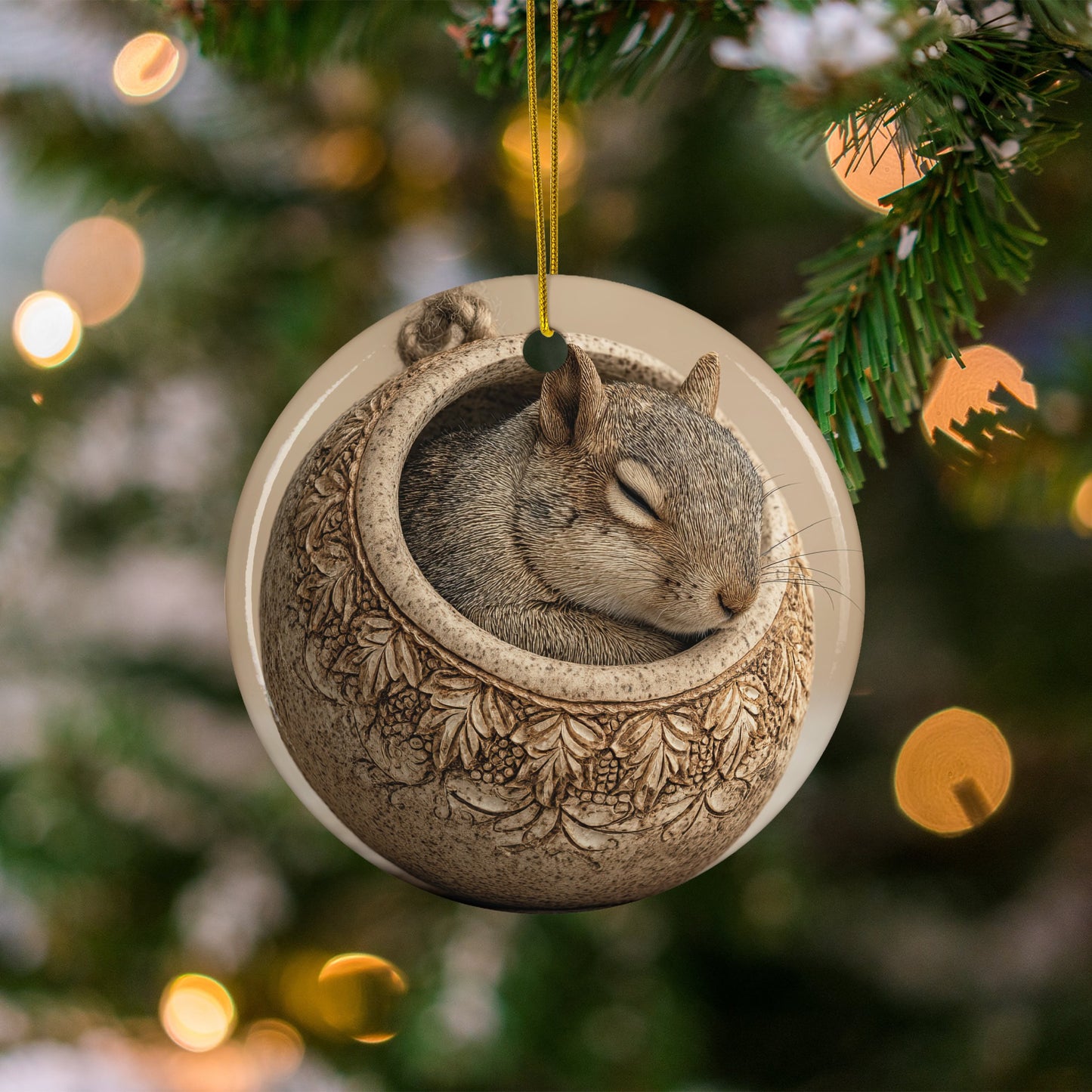 Sleepy Squirrel Ornament for Holiday Tree Decoration
