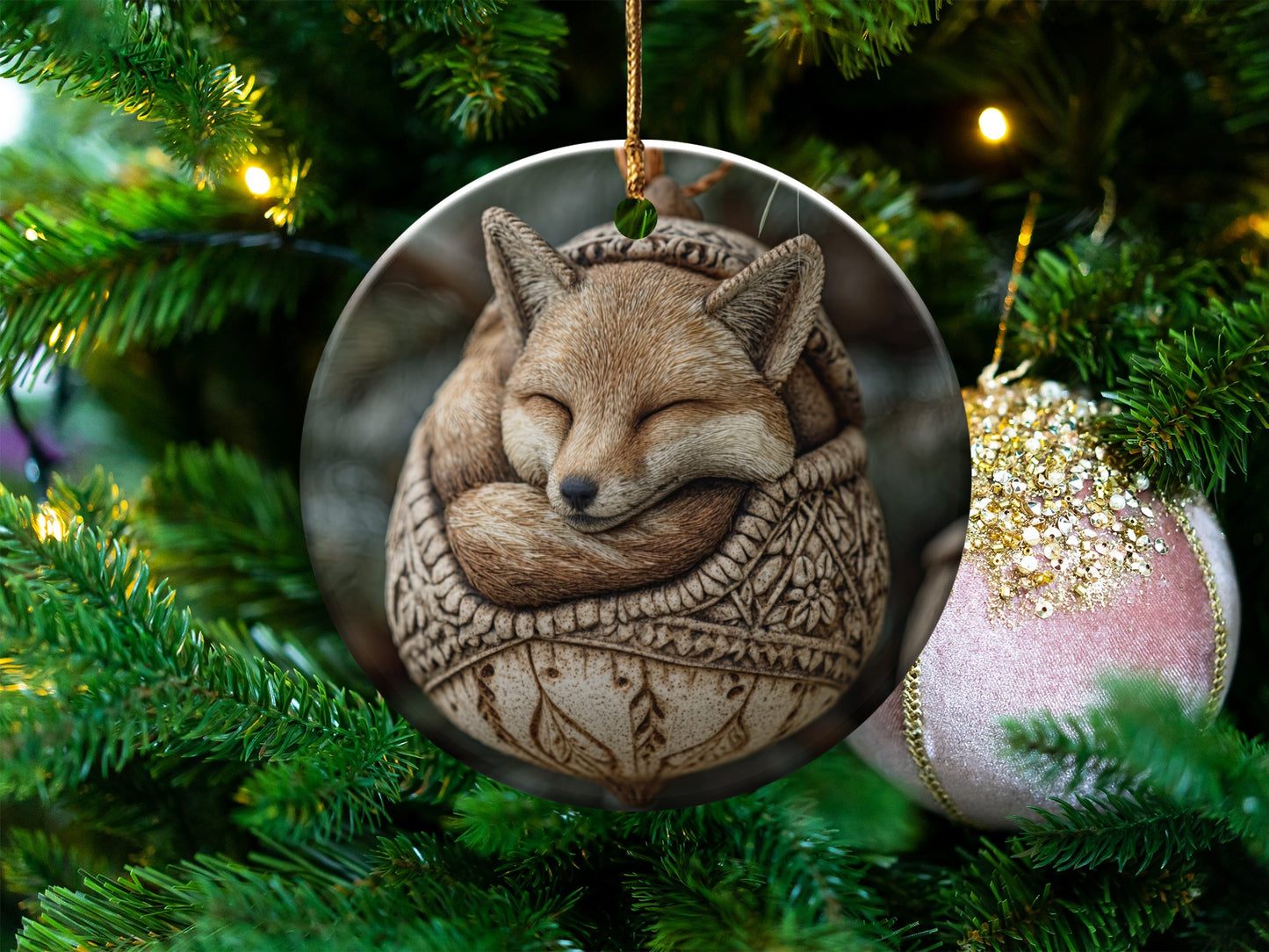 Cozy Fox in Knit Sweater Ornament Christmas Decoration